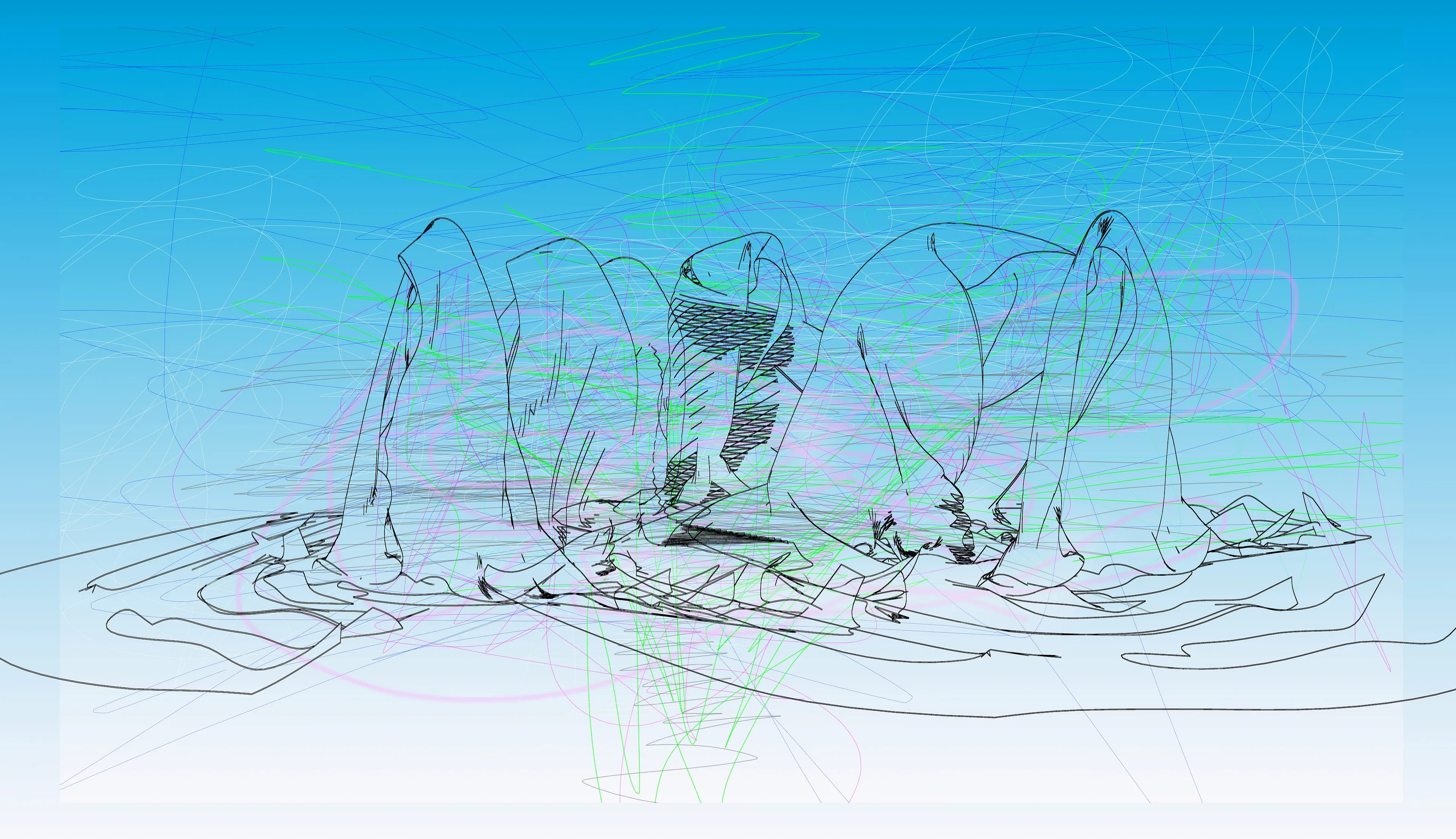 The pieces in this series are all made with the same process. 3D objects are edited and processed, then exported as 2D objects into digital paintings. As such they exist in a sort of liminal state, although I prefer the term autonomous. 