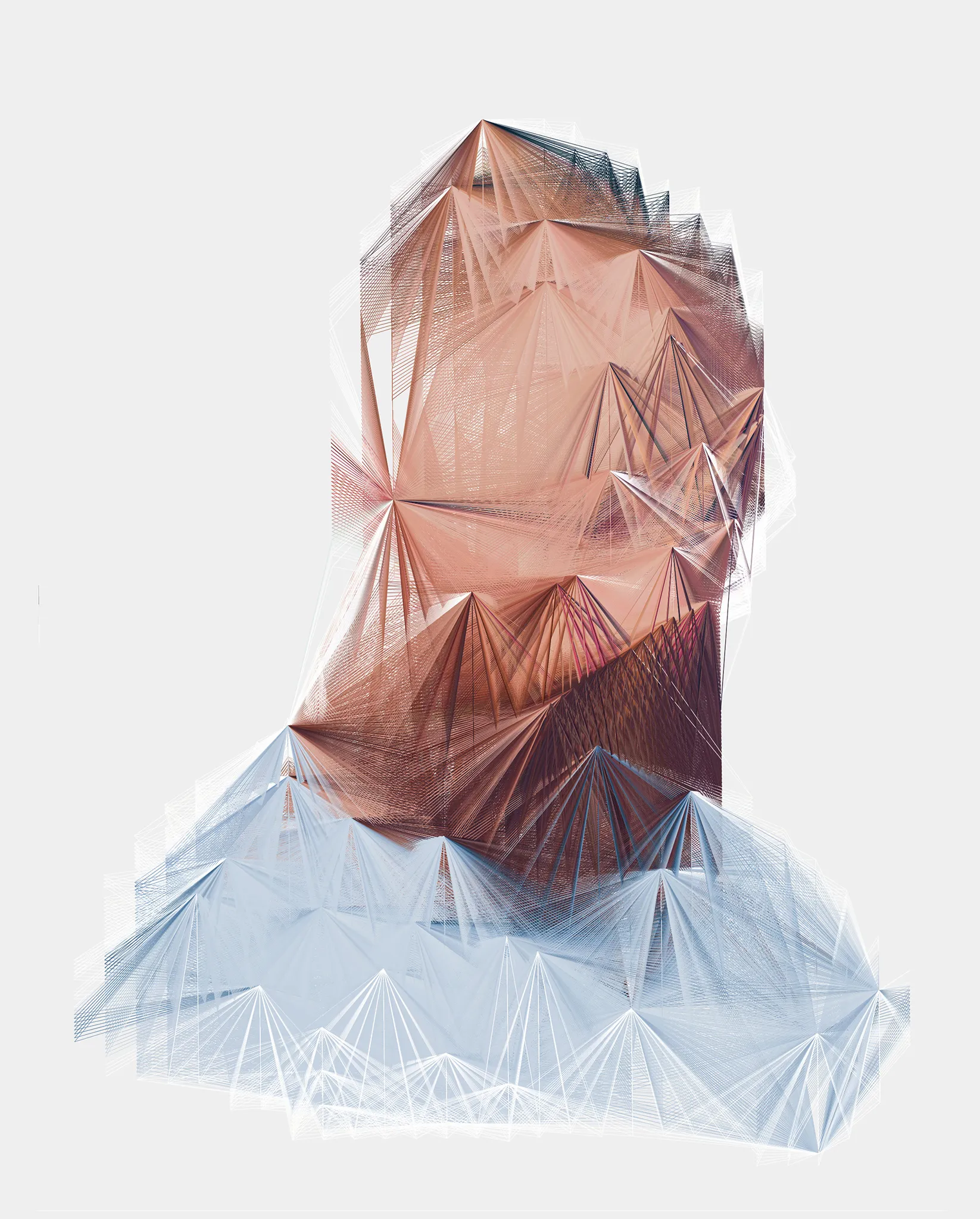 This unique portrait is from the series 'alternatives'. A series of 100 generatively created portraits using only Javascript and sourced images. The series was exhibited in a solo show at Kate Vass Galerie 2019, curated by Jason Bailey.