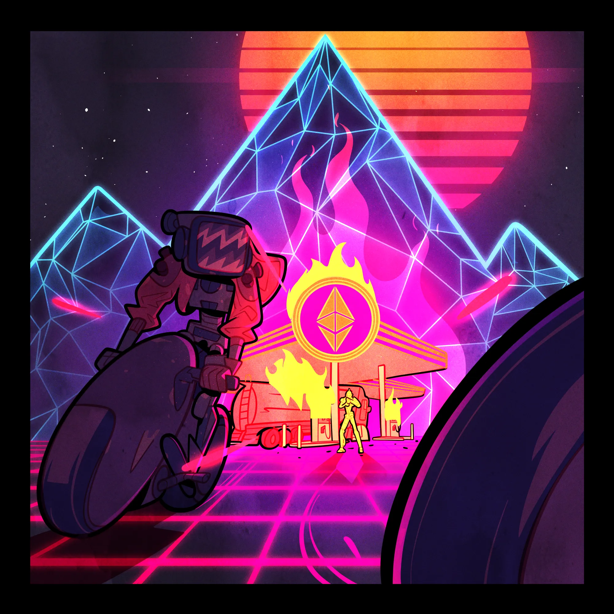 Panel Three of "Eth Riders" from @threepanelcrimes & @bencob

Three of a three panel set

Animated

1/1

"ETHRIDERS speeding off before the BOOM!"