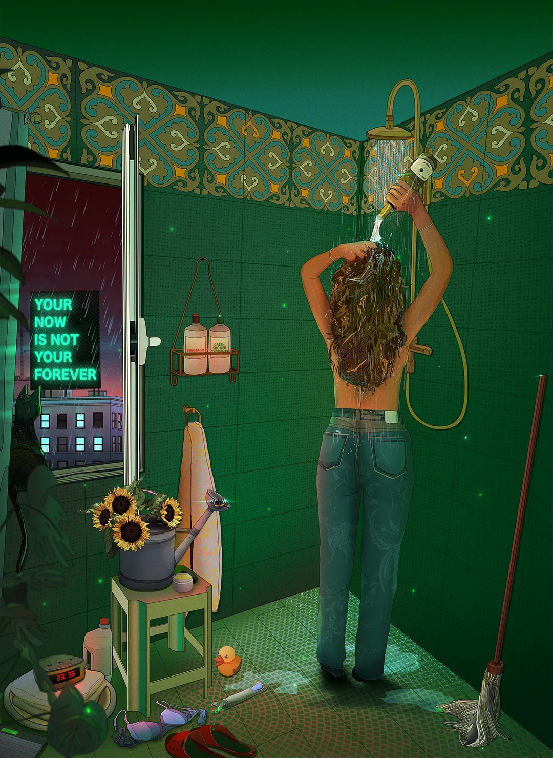 This is my first NFT for 2022'
Green Shower Thoughts'
 Inspired by 'Hiroshi Yoshimura "GREEN" (1986)' this is the first piece of a personal project that  I am working on & I am going to continue to post an artwork each week to help people around the world with their mental health & communicate with them with my art. 
Art + Thoughts & Ambient Sound. 