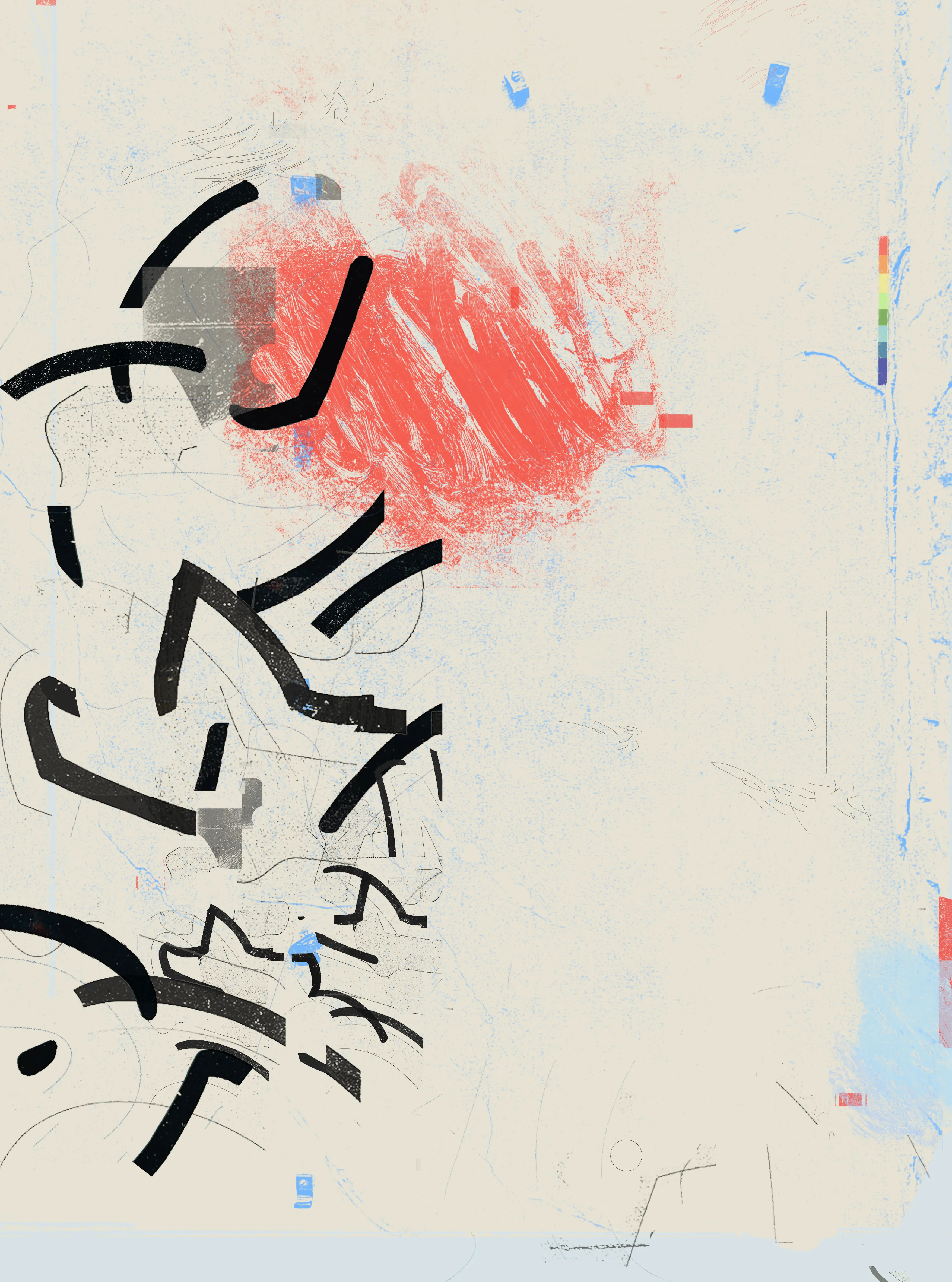 Digital Post-abstract piece by ODD JOBS 

The ghost of a scrawl / the edge of language / the streets talk to us / their forms breath from under matt emulsions / like dull angels 