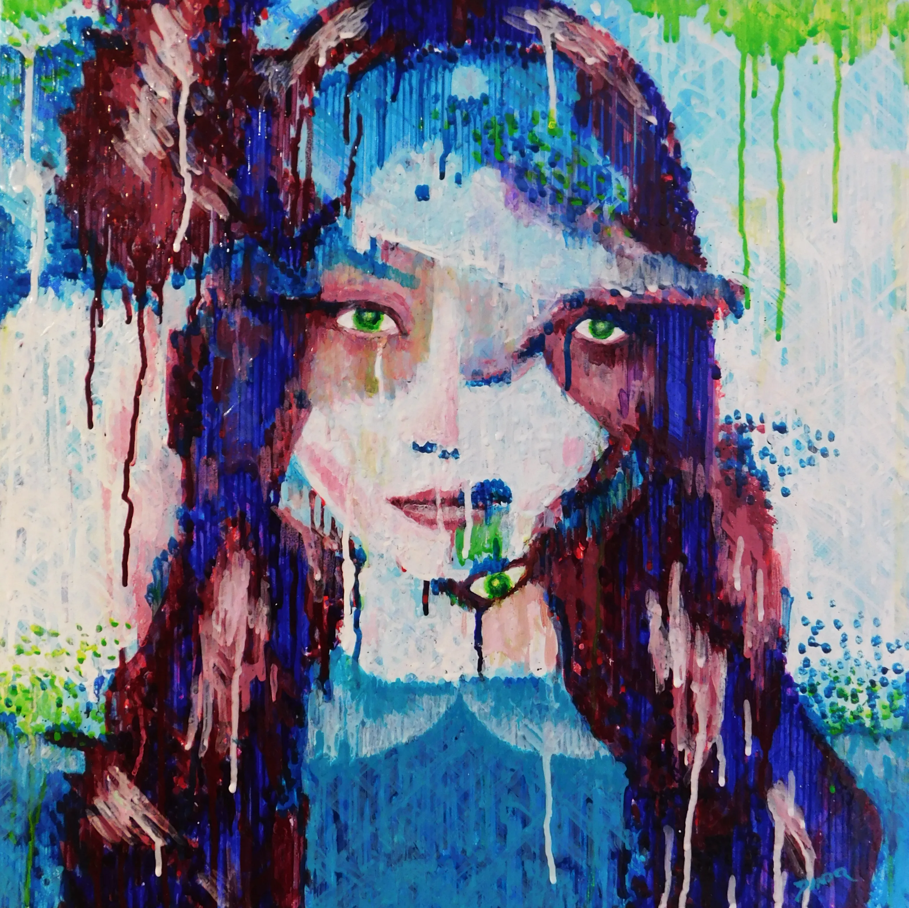 Painting created by an artificially intelligent robot and it's creator, Pindar Van Arman