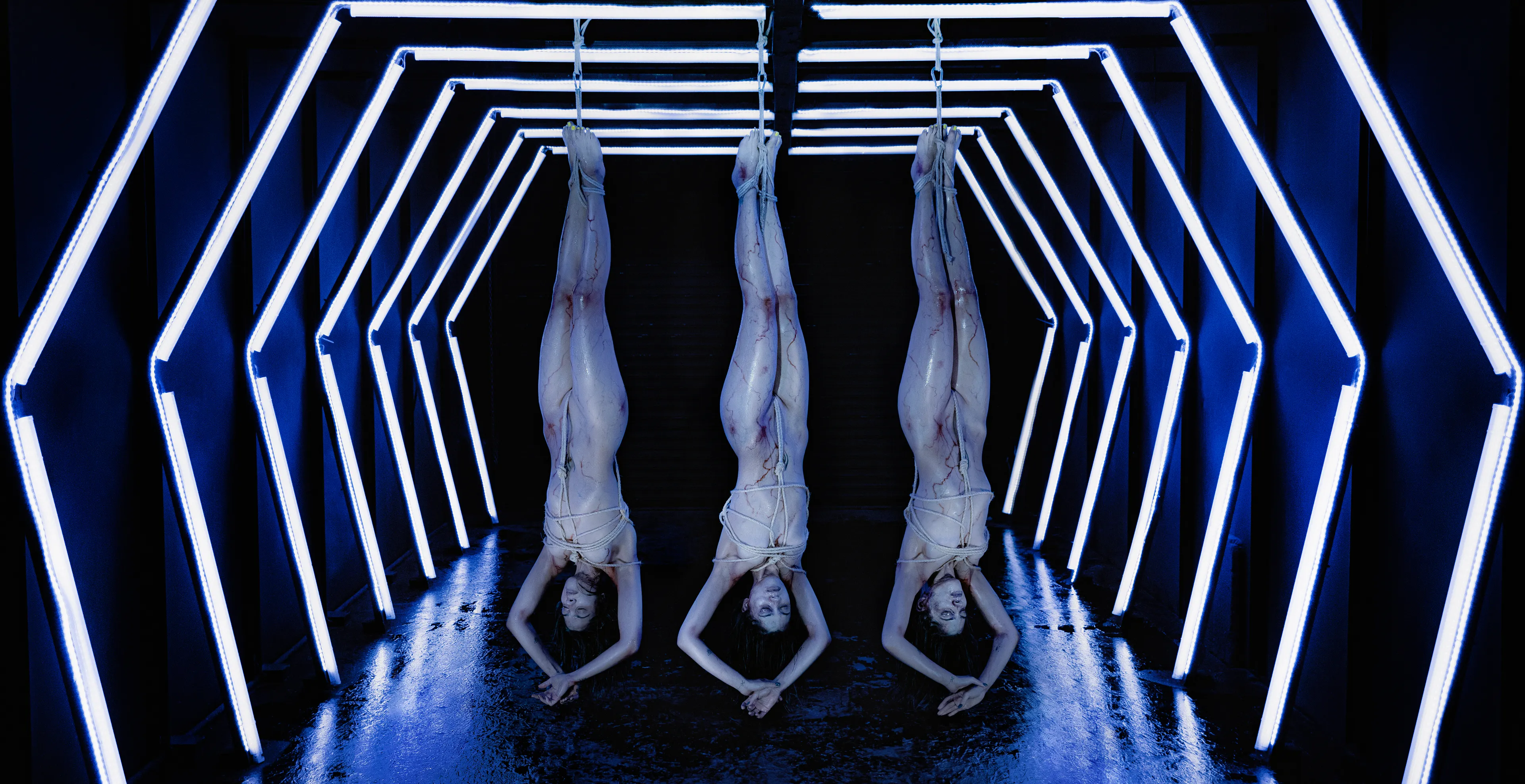 “H-U-M-A-N-S-C-U-L-P-T-U-R-E” is an add-on collectible piece to Pussy Riot’s “PANIC ATTACK” series, created by a visual artist Yulia Shur in collaboration with Pussy Riot’s Nadya Tolokonnikova.☢☢☢☢☢☢☢☢☢☢☢☢☢☢☢☢☢☢☢☢☢☢☢☢☢☢☢ Relatively near future, year 2092. 
Objectification of human beings has reached the next level. 
“H-U-M-A-N-S-C-U-L-P-T-U-R-E” brings you to a dystopian future, you’re inside one of the toxic factories where human clones are being grown for consumption. Starting from the 80s of the 21th century, a new trend, surprising at first, started to take over. 
It all was as an experimentation in small underground designer boutiques in the beginning, when hackers were dicking around by making clones (mostly female) for their own enjoyment. But quickly the trend took over the global market, and human rights groups could do little about it, because the industry became too profitable to be stopped. 

The new law signed in 2085 states that any consumer who has means can stop by at one of the shops that each clone factory has and pick a clone, or simply make an order via AR set. Clones are used mostly for sex and as a food, because there’s no much protein resources left on the Earth. 

The global planetary law does not allow to create more than 10.000 replicas of one unique human, but these laws are being broken all the time and there’re lots of counterfeit cloners on the market: it’s cheaper to decode one set of DNA and produce millions of clones using it. When the police busts illegal counterfeit factories, clones are being quickly slaughtered and dissolved, because it’s economically more viable than to pay giant fines for illegal clones production. The piece “H-U-M-A-N-S-C-U-L-P-T-U-R-E” shows slaughtered clones that are about to be put in H2SO4 acid shower to be dissolved. ☢☢☢☢☢☢☢☢☢☢☢☢☢☢☢☢☢☢☢☢☢☢☢☢☢☢☢ Pussy Riot is a political art collective that started a movement in Russia and worldwide. Pussy Riot’s art was named by The Guardian among the best art pieces of the 21st century, Pussy Riot was named “Women of the year” (2012) by TIME magazine. In 2012 two of Pussy Riot’s members, including its founder Nadya Tolokonnikova, were sentenced to 2 years imprisonment for anti-Putin protests. Currently, in 2021, two members of Pussy Riot, Masha Alekhina and Lucy Shtein, are under house arrest facing 2 years in jail. ☢☢☢☢☢☢☢☢☢☢☢☢☢☢☢☢☢☢☢☢☢☢☢☢☢☢☢ Pussy Riot's "PANIC ATTACK" NFT series consists of four unique NFTs: 
PANIC ATTACK 1. TERRESTRIAL PARADISE (sold for 100 ETH), 
PANIC ATTACK 2. SLAUGHTERED CLONES (will be auctioned on https://foundation.app/PussyRiot on the 20th of March at noon PST), PANIC ATTACK 3. RIVERS OF BLOOD  (will be auctioned on https://foundation.app/PussyRiot on the 27th of March at noon PST), PANIC ATTACK 4. DOOMSDAY BOSS FIGHT (will be auctioned on https://foundation.app/PussyRiot on the 3rd of April at noon PST). 
☢☢☢☢☢☢☢☢☢☢☢☢☢☢☢☢☢☢☢☢☢☢☢☢☢☢☢ ‘PANIC ATTACK’ reflects on the objectification of human beings, loneliness, disconnection from the environment that causes humans to feel small and powerless.