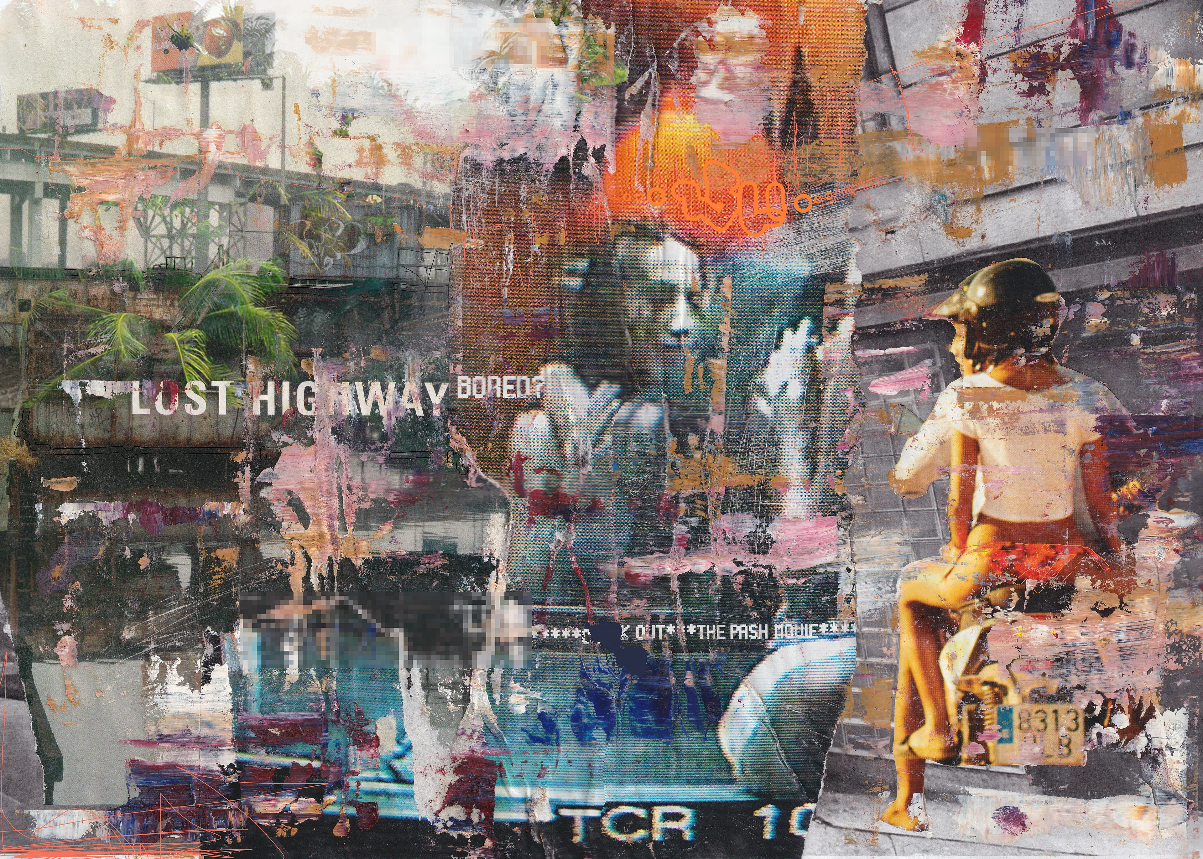 "Jump on board the Lost Highway. Forgotten dreams are ten-a-penny here. Neon dystopia is your only guarantee. Glitched memories lost in green lush palms that flicker on and off." 4843px  x  3460px