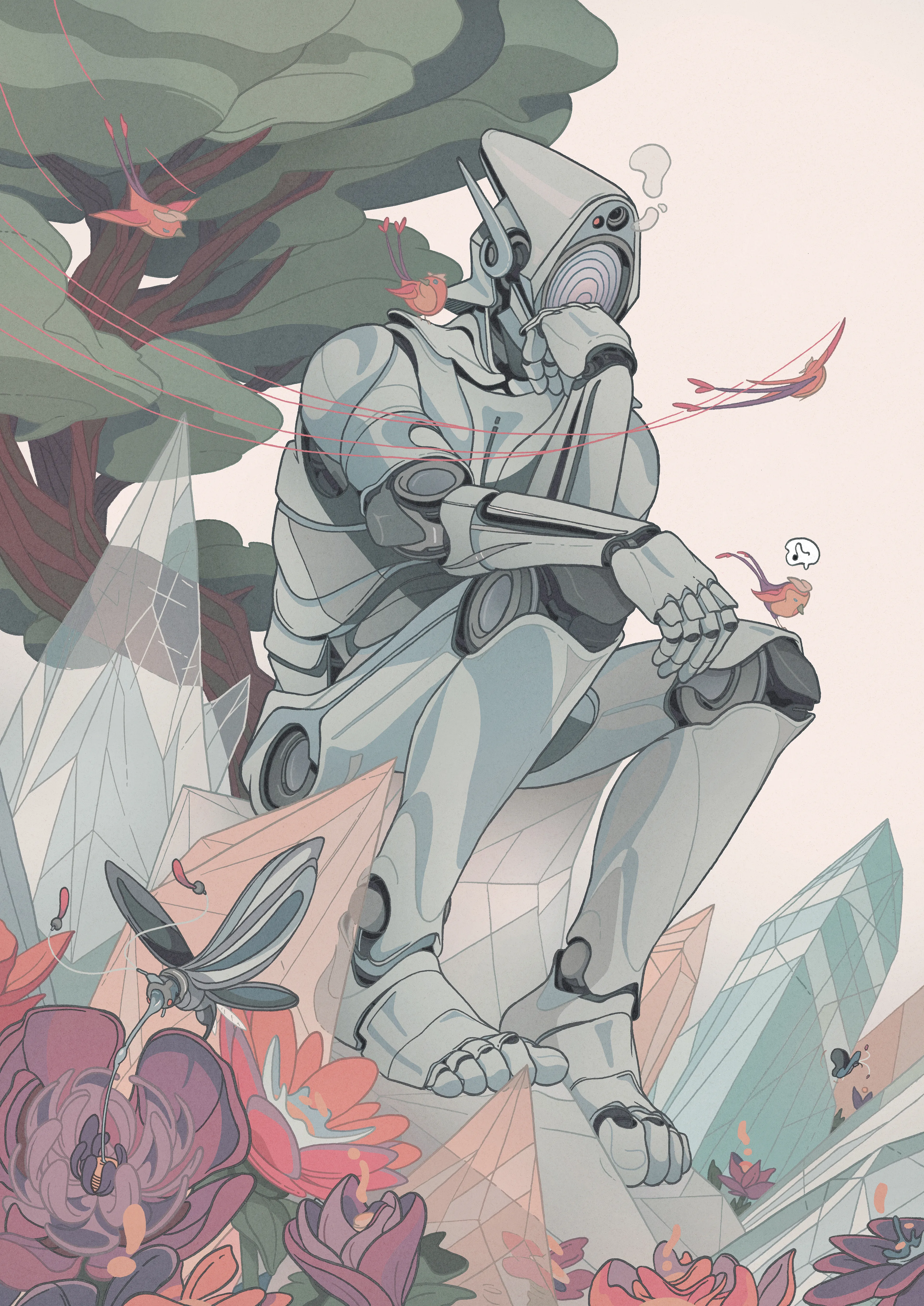 The Thinking Robot - Deep in thought on his crystal rock // 7016x9921px
