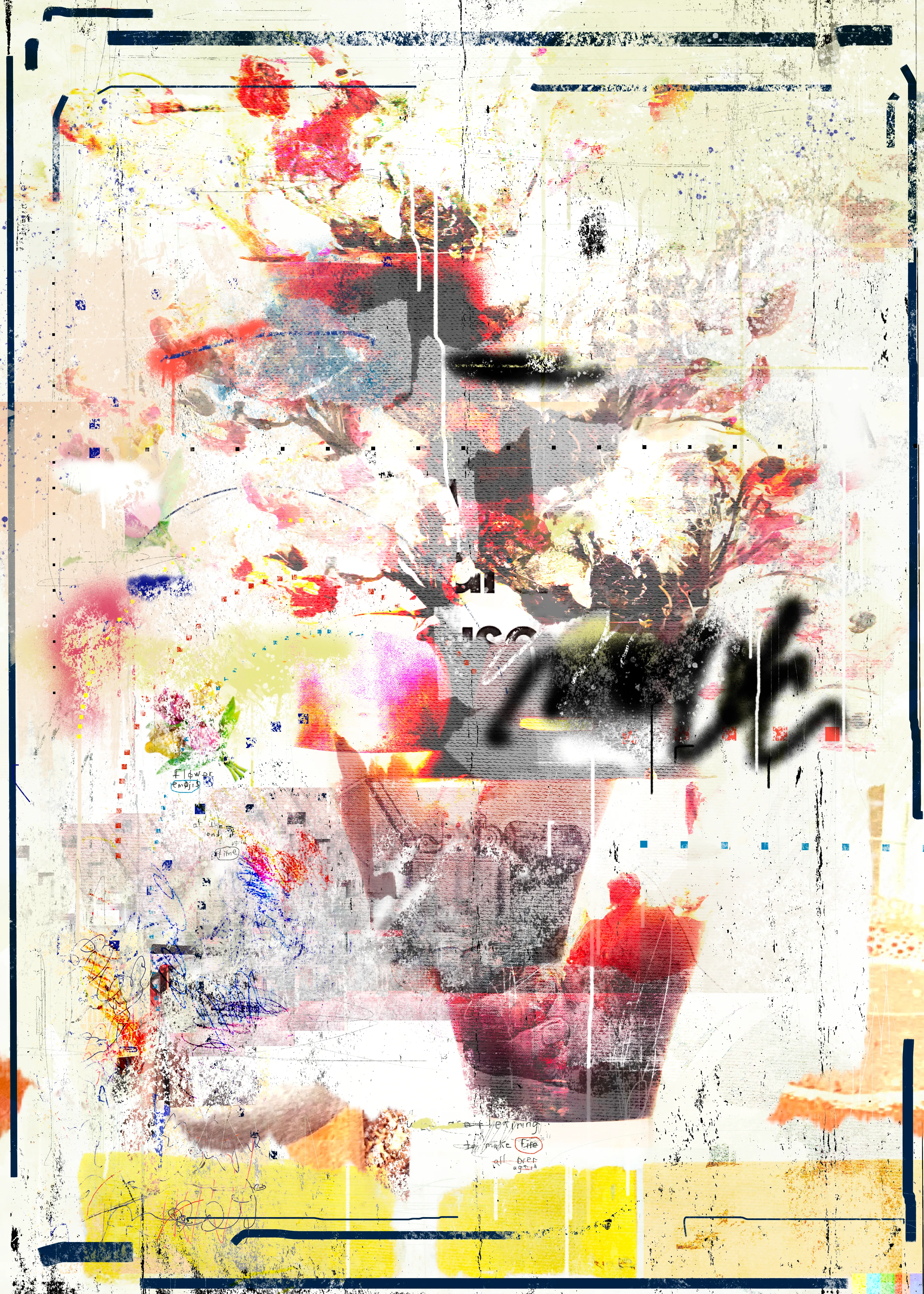 flower emojis at the end of time | digital painting + mixed media | 2023