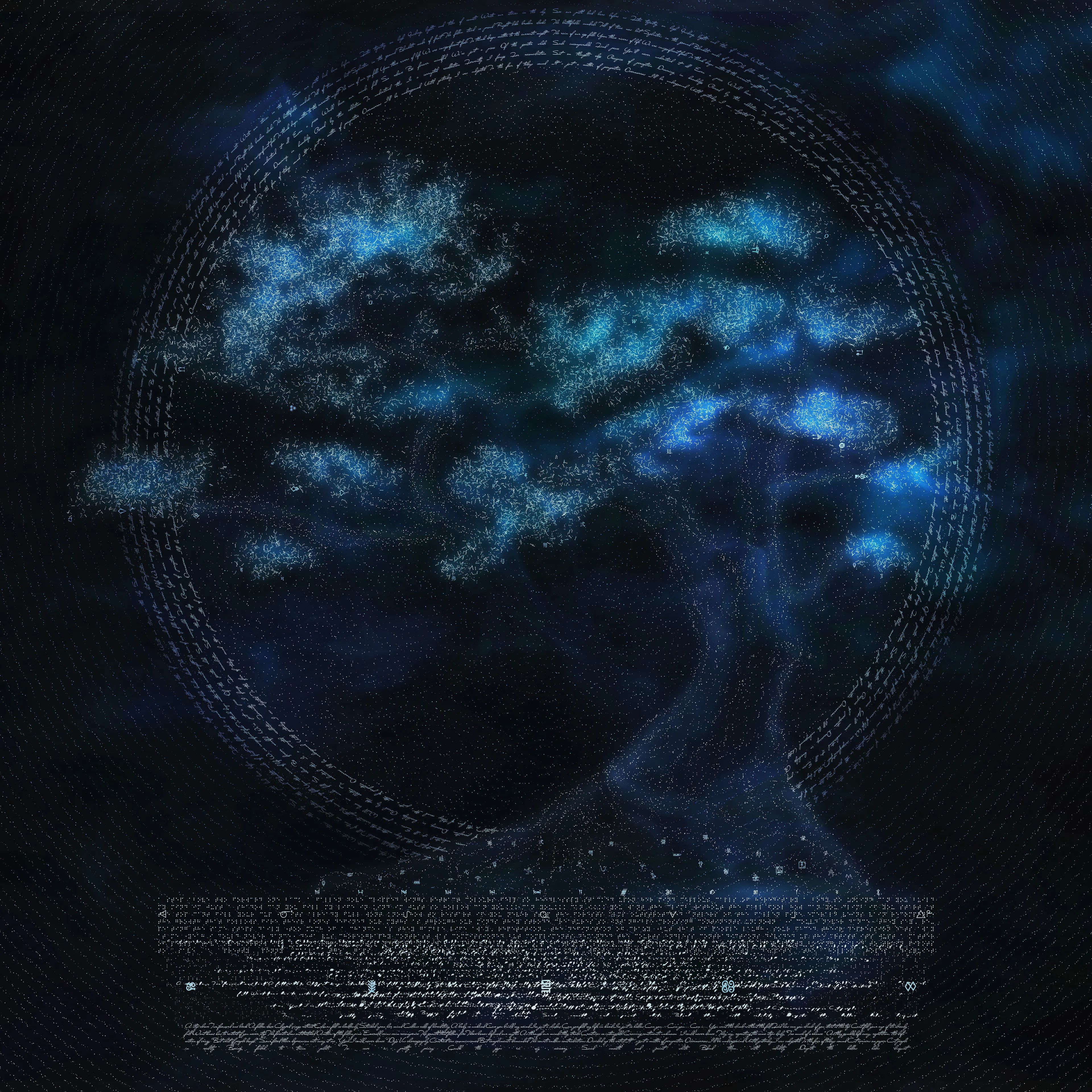 Imbued with the change and progress of humanity as told through our divergent evolving writing systems, billions of minds growing in parallel answering the needs of societal change. The select writing systems represented here, from Cuneiform to braille, Hieroglyphs to Latin, are but a microcosm of the whole, a Bonsai Yggdrasil, as no one can represent the whole.