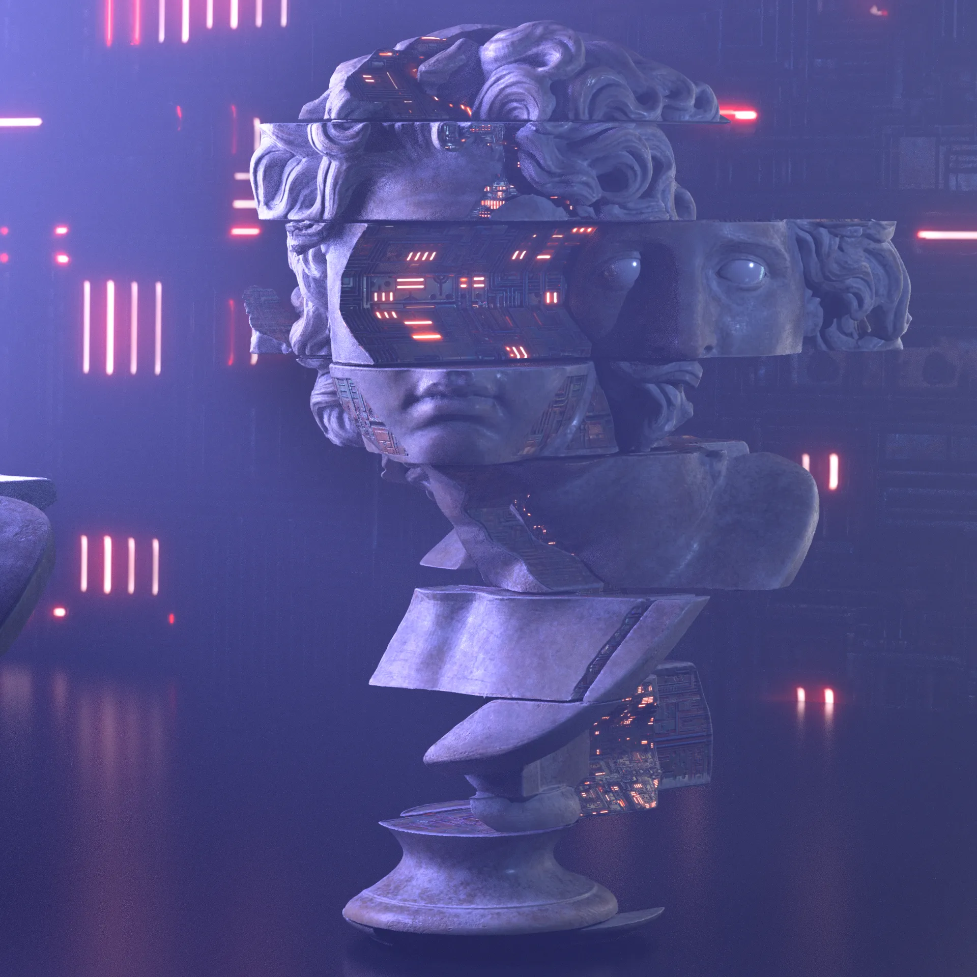 What use was time to those who'd soon achieve Digital Immortality?
One of the titles given to Alexander the Great was Helios, the sun king. 
Linking the past with the future to reach the next frontier - the vision of a future demigod lies in microchips, electronic circuits and artificial neural networks ||
1920 x 1920px || 23 sec loop 24 fps || Sound by Zapsplat
