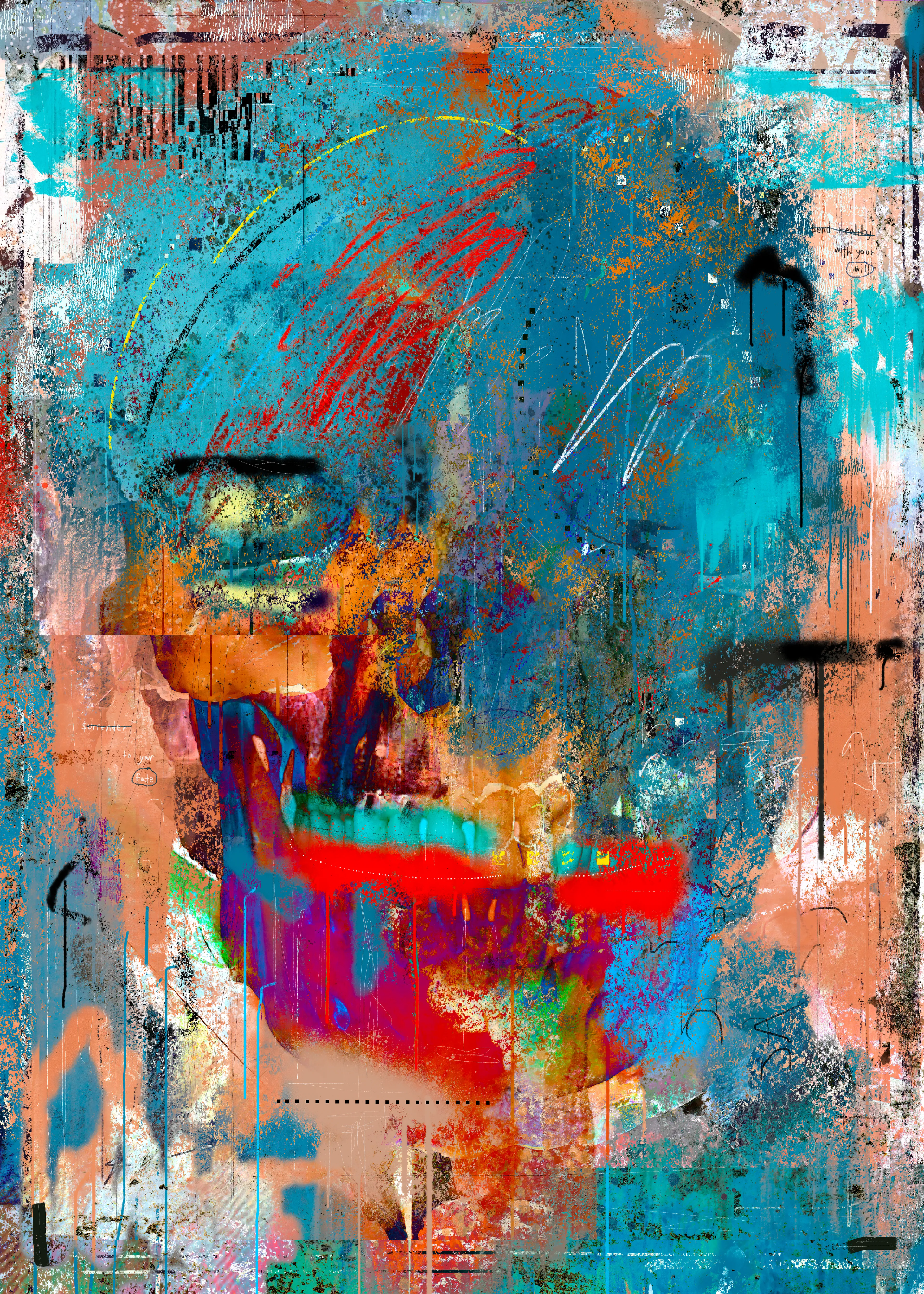 surrender to your fate/bend reality at will  |  digital painting + mixed media  |  2022
