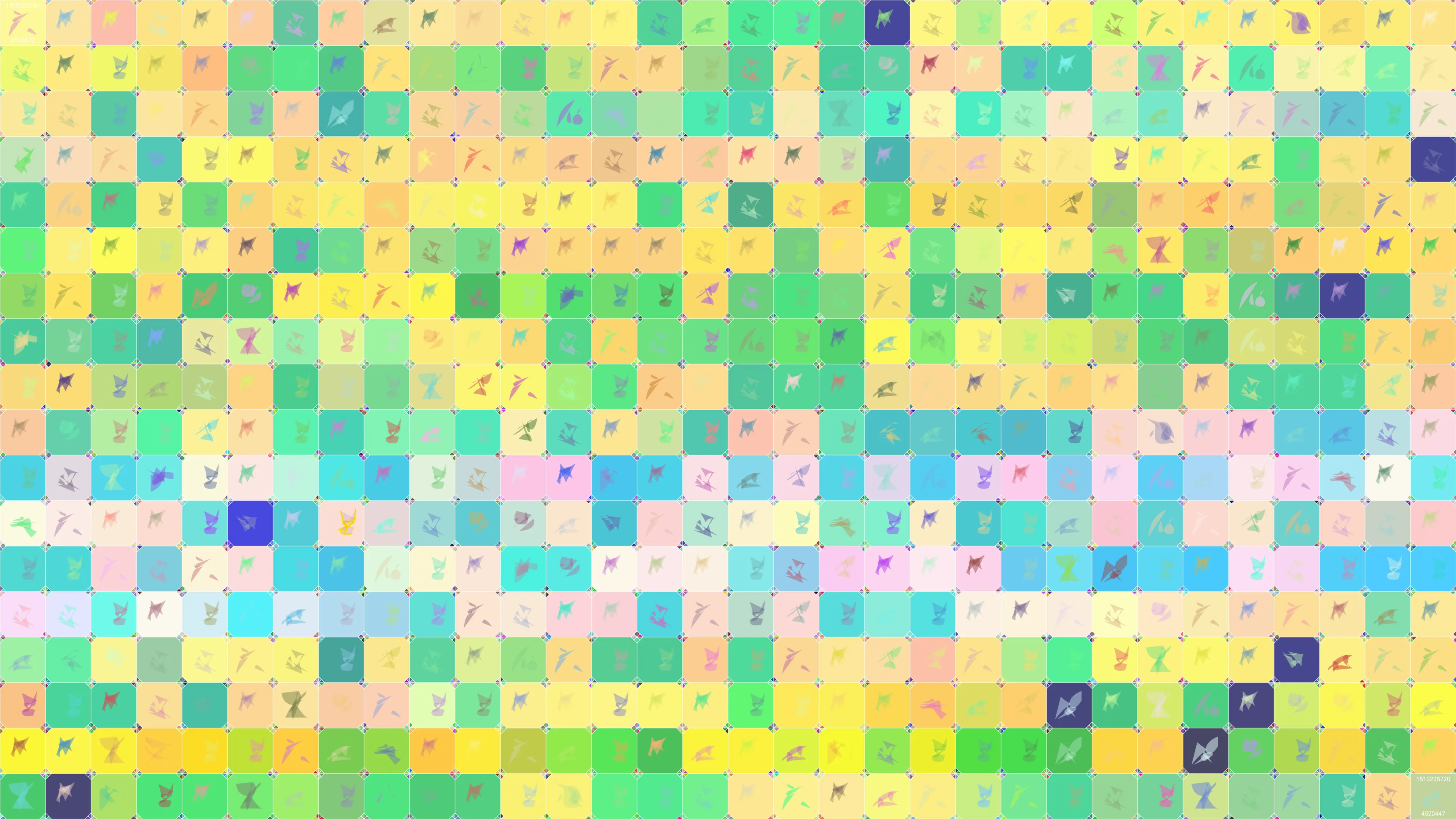 This is painting #7847. Its full digital image (7680x4320 pixels) can be downloaded free of charge by the token owner at https://www.cryptoarte.io/paintings/7847. The authenticity of this digital image can be independently verified by calculating its SHA256 and comparing it to the value returned when invoking tokenIdToHash(7847) on the CryptoArte Ethereum contract at 0xbace7e22f06554339911a03b8e0ae28203da9598 and converting it to hexadecimal. Additionally, the hexadecimal hash value can also be retrieved from the token's metadata. This painting represents block numbers 4519872 through 4520447, and the time period starting on 2017-11-09 12:33:04 UTC and ending on 2017-11-09 14:45:20 UTC.