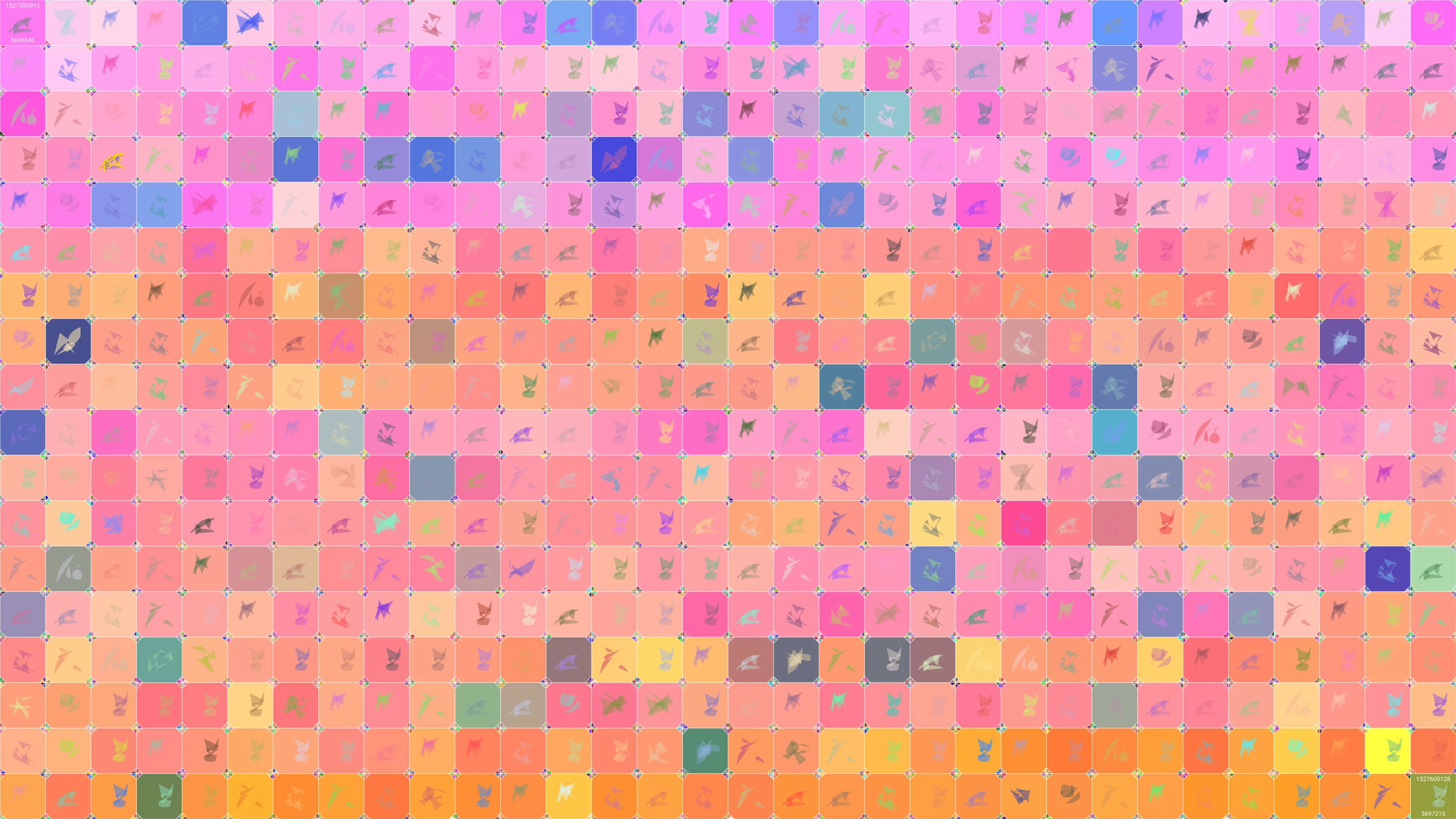 This is painting #9890. Its full digital image (7680x4320 pixels) can be downloaded free of charge by the token owner at https://www.cryptoarte.io/paintings/9890. The authenticity of this digital image can be independently verified by calculating its SHA256 and comparing it to the value returned when invoking tokenIdToHash(9890) on the CryptoArte Ethereum contract at 0xbace7e22f06554339911a03b8e0ae28203da9598 and converting it to hexadecimal. Additionally, the hexadecimal hash value can also be retrieved from the token's metadata. This painting represents block numbers 5696640 through 5697215, and the time period starting on 2018-05-29 10:48:32 UTC and ending on 2018-05-29 13:22:08 UTC.