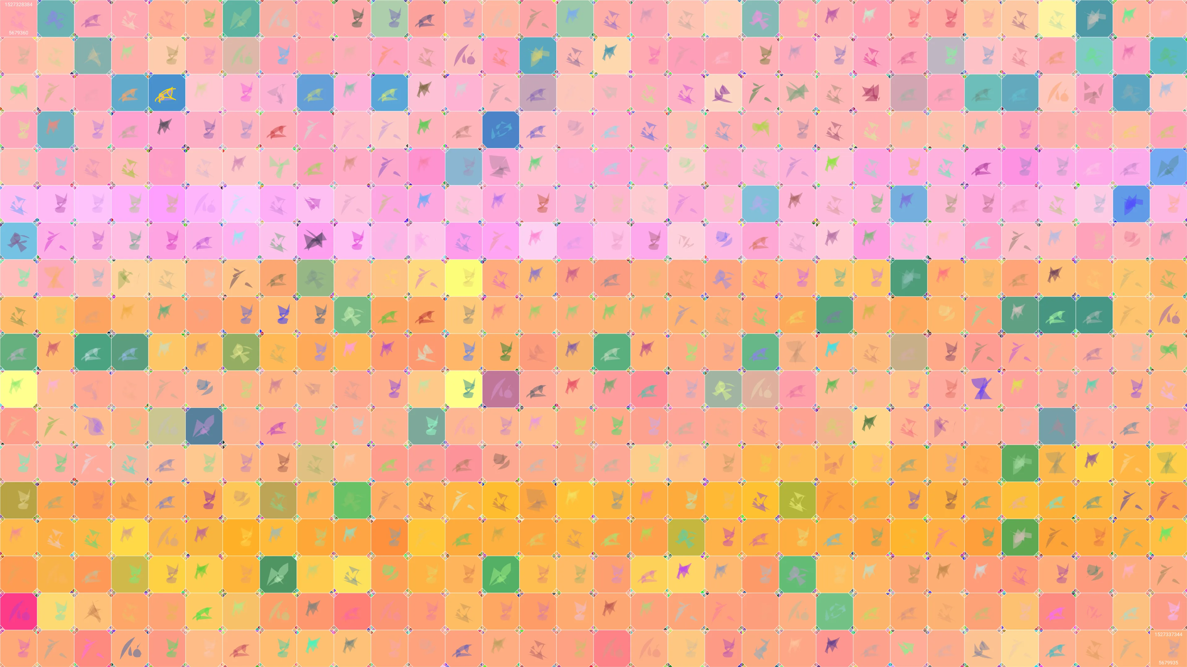 This is painting #9860. Its full digital image (7680x4320 pixels) can be downloaded free of charge by the token owner at https://www.cryptoarte.io/paintings/9860. The authenticity of this digital image can be independently verified by calculating its SHA256 and comparing it to the value returned when invoking tokenIdToHash(9860) on the CryptoArte Ethereum contract at 0xbace7e22f06554339911a03b8e0ae28203da9598 and converting it to hexadecimal. Additionally, the hexadecimal hash value can also be retrieved from the token's metadata. This painting represents block numbers 5679360 through 5679935, and the time period starting on 2018-05-26 09:53:04 UTC and ending on 2018-05-26 12:22:24 UTC.