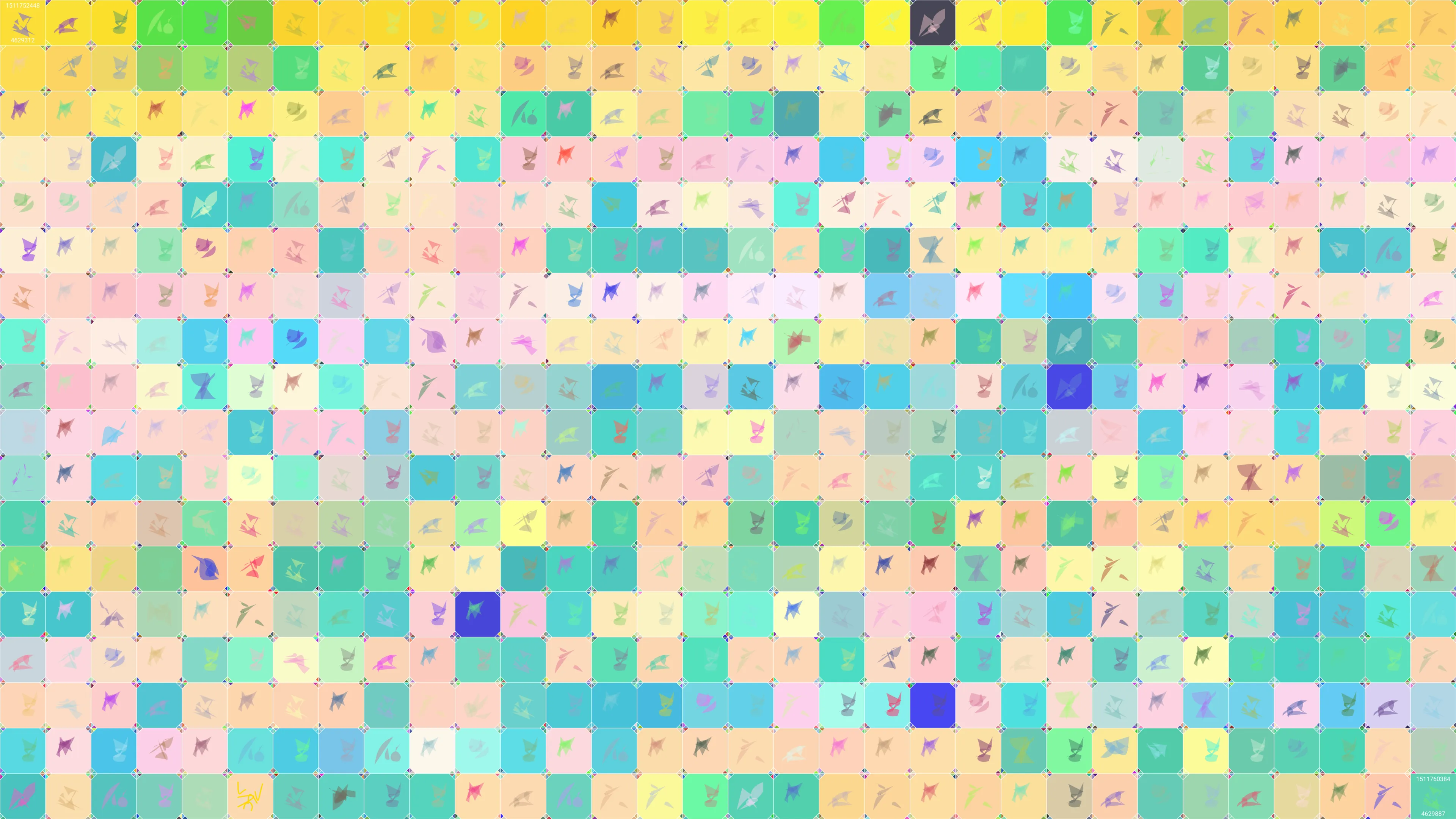 This is painting #8037. Its full digital image (7680x4320 pixels) can be downloaded free of charge by the token owner at https://www.cryptoarte.io/paintings/8037. The authenticity of this digital image can be independently verified by calculating its SHA256 and comparing it to the value returned when invoking tokenIdToHash(8037) on the CryptoArte Ethereum contract at 0xbace7e22f06554339911a03b8e0ae28203da9598 and converting it to hexadecimal. Additionally, the hexadecimal hash value can also be retrieved from the token's metadata. This painting represents block numbers 4629312 through 4629887, and the time period starting on 2017-11-27 03:14:08 UTC and ending on 2017-11-27 05:26:24 UTC.