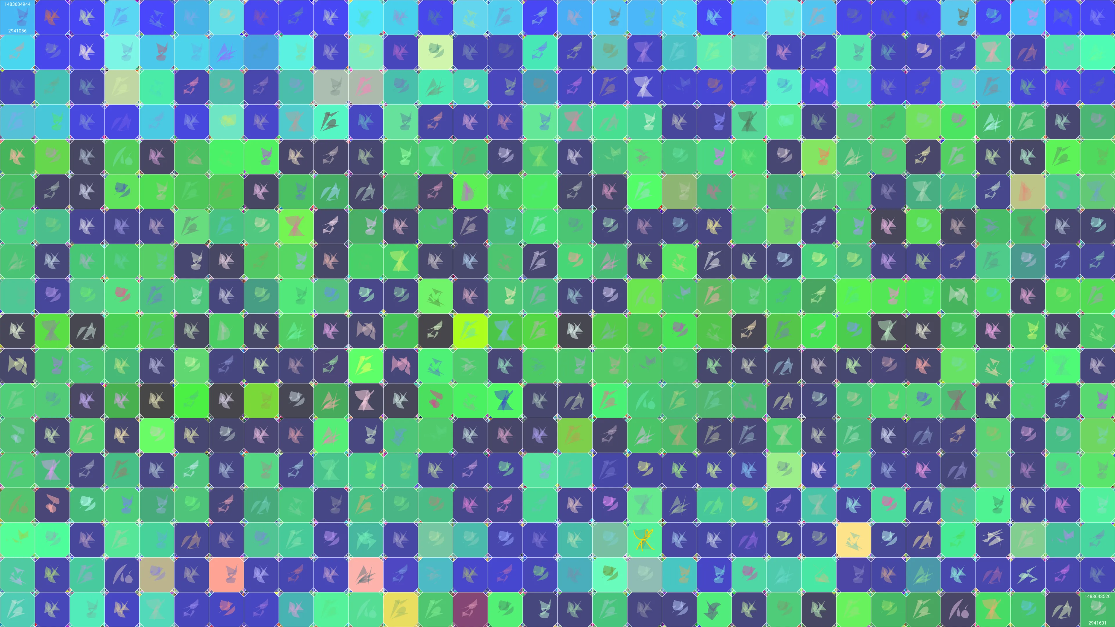 This is painting #5106. Its full digital image (7680x4320 pixels) can be downloaded free of charge by the token owner at https://www.cryptoarte.io/paintings/5106. The authenticity of this digital image can be independently verified by calculating its SHA256 and comparing it to the value returned when invoking tokenIdToHash(5106) on the CryptoArte Ethereum contract at 0xbace7e22f06554339911a03b8e0ae28203da9598 and converting it to hexadecimal. Additionally, the hexadecimal hash value can also be retrieved from the token's metadata. This painting represents block numbers 2941056 through 2941631, and the time period starting on 2017-01-05 16:49:04 UTC and ending on 2017-01-05 19:12:00 UTC.