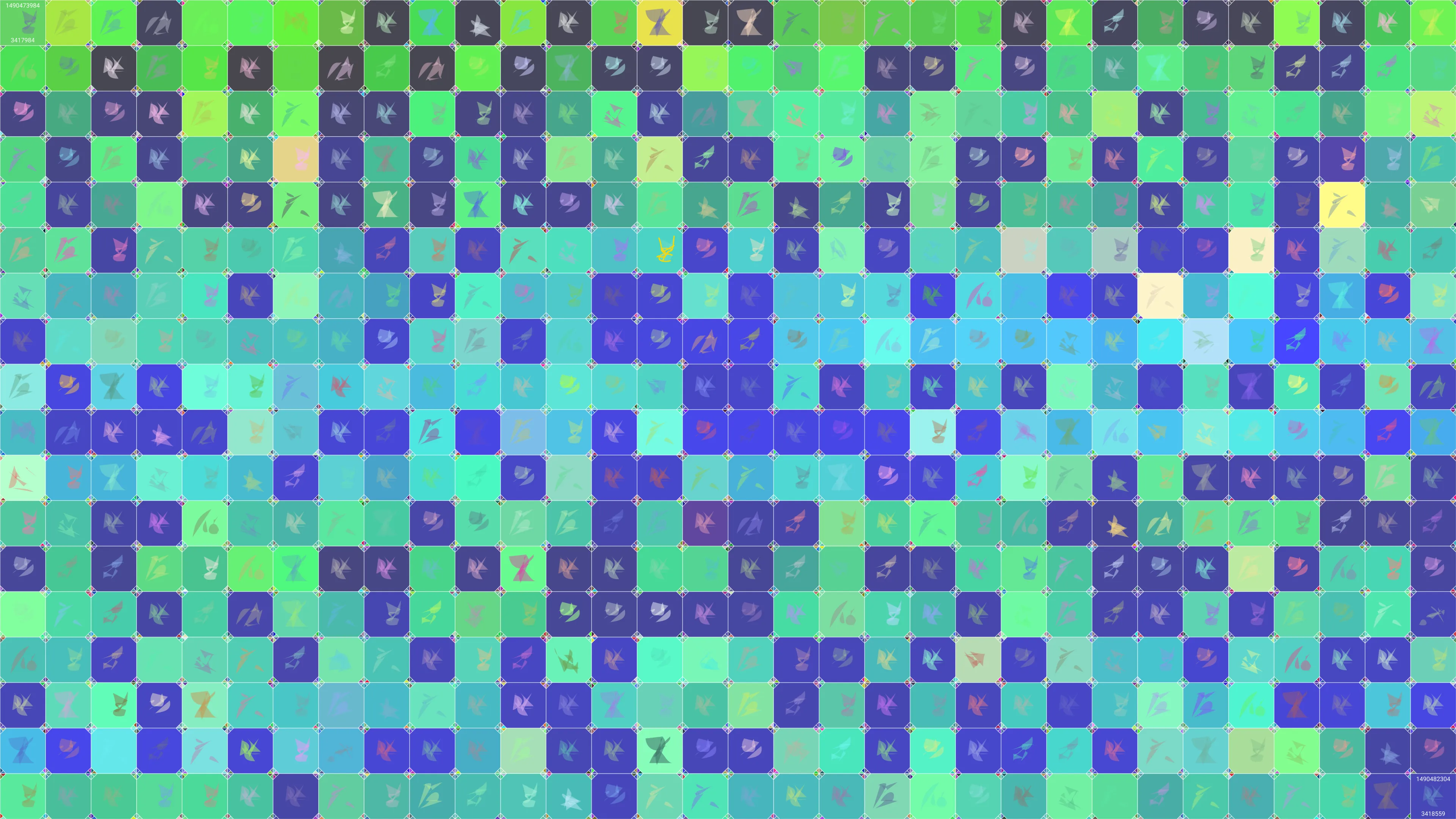 This is painting #5934. Its full digital image (7680x4320 pixels) can be downloaded free of charge by the token owner at https://www.cryptoarte.io/paintings/5934. The authenticity of this digital image can be independently verified by calculating its SHA256 and comparing it to the value returned when invoking tokenIdToHash(5934) on the CryptoArte Ethereum contract at 0xbace7e22f06554339911a03b8e0ae28203da9598 and converting it to hexadecimal. Additionally, the hexadecimal hash value can also be retrieved from the token's metadata. This painting represents block numbers 3417984 through 3418559, and the time period starting on 2017-03-25 20:33:04 UTC and ending on 2017-03-25 22:51:44 UTC.