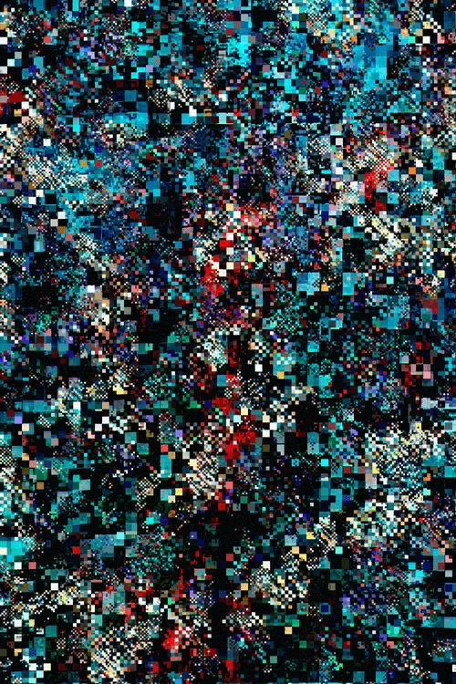 <p>Tyler Boswell’s “Metamosaic” delves into the concept of relativity, emphasizing how our understanding of objects hinges upon their relationships with other elements — whether through neighboring units, contrasting scale references, or familiar counterparts. The interplay of comparisons like these provides a comforting comprehension of a entity’s essence, even while it may appear functionally indecipherable.</p>
<p>“Metamosaic” specifically takes inspiration from the widespread use of squares in breaking down spatial contexts, where the use of blocks, pixels, and varying units of measurement adeptly mediate discrepancies between scales and contents. Whether recalling human-made divisions of land, digital screens, cartography, or tilework, this series celebrates the precision of the grid and the hidden complexity of underlying detail it can contain. It suggests an uncharted world within each composition, one that’s a minuscule yet indispensable fragment of something vast and incomprehensible. Patterns may lurk within every piece, even as their origins seem random and boundless. At its essence, this is an abstracted exploration of contrasting units whose randomness is accentuated so far that they ultimately highlight the profound similarity and unity that transcends vastly differing scales.</p>