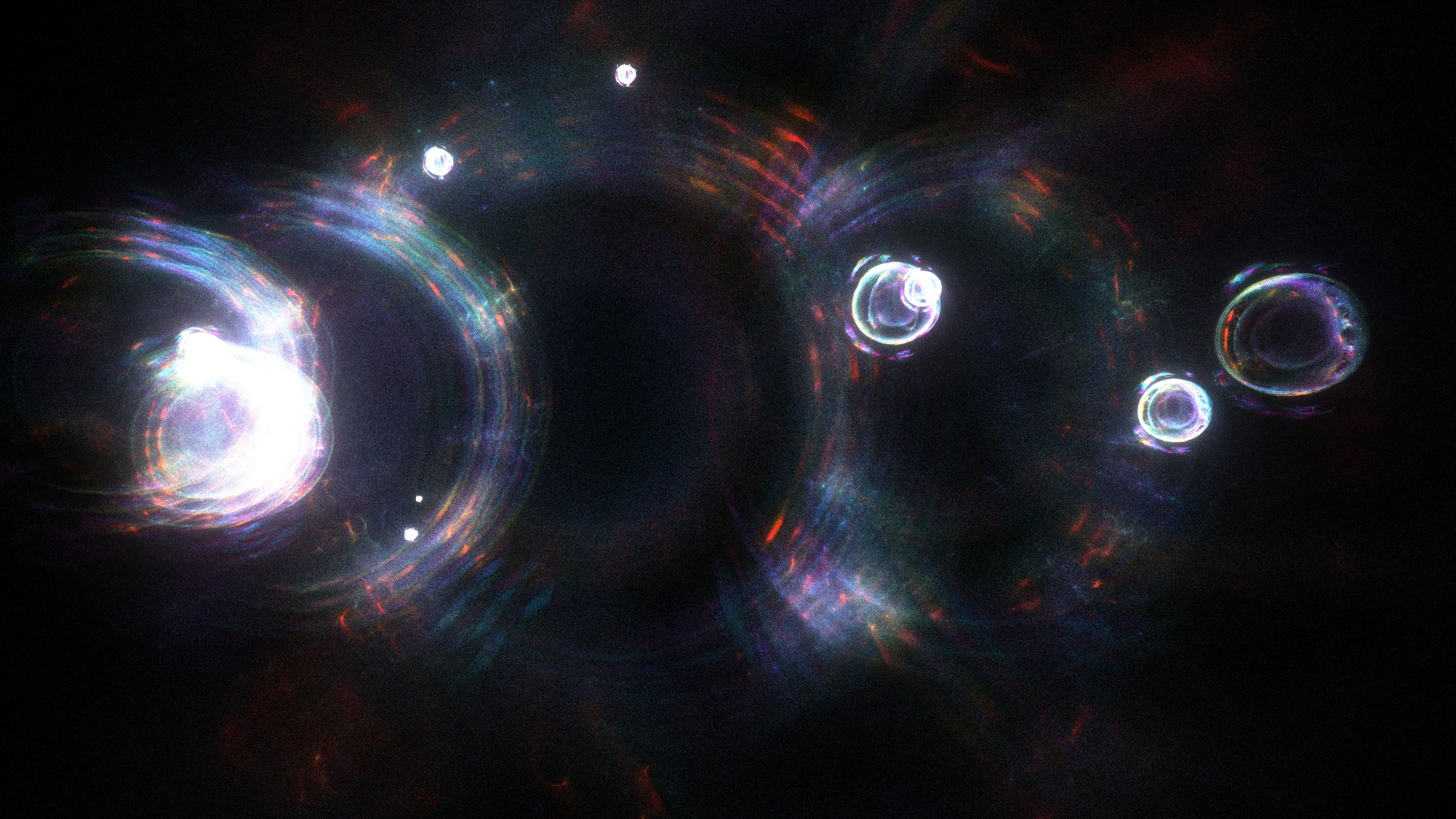 <p>At the moment of the primordial event (scientists call it the “Big Bang”), the universe had a high degree of symmetry, meaning its properties were consistent in all directions. As the universe evolved, some of those symmetries broke down, leading to the formation of matter and the diversity we observe today. Recent studies of this symmetry, and ways of breaking it, have helped modern physics uncover the origins of mass, the behavior of particles, and the structure of the universe itself, providing profound insights into the fundamental nature of reality.</p>
<p>In “A broken symmetry — the cat’s parabola,” HAL09999 experiments with slight variations on the initial conditions of a system made from millions of particles. By using simple physics in what the artist calls a “quasi-simulation,” these pixels are scattered through the space of the screen without any intention of a specific outcome. Any shapes observed in the final images are the consequence of the primordial asymmetry applied to the original system.</p>
<p>Without reference to scale, these works can represent the fundamental forms of phenomena that are typically invisible to the eye. Whether they are the shapes of cosmic birth and its expansion, splattered particles that make up the material world, or even intangible memories, these works share the harmony within the asymmetrical nature of our existence.</p>
