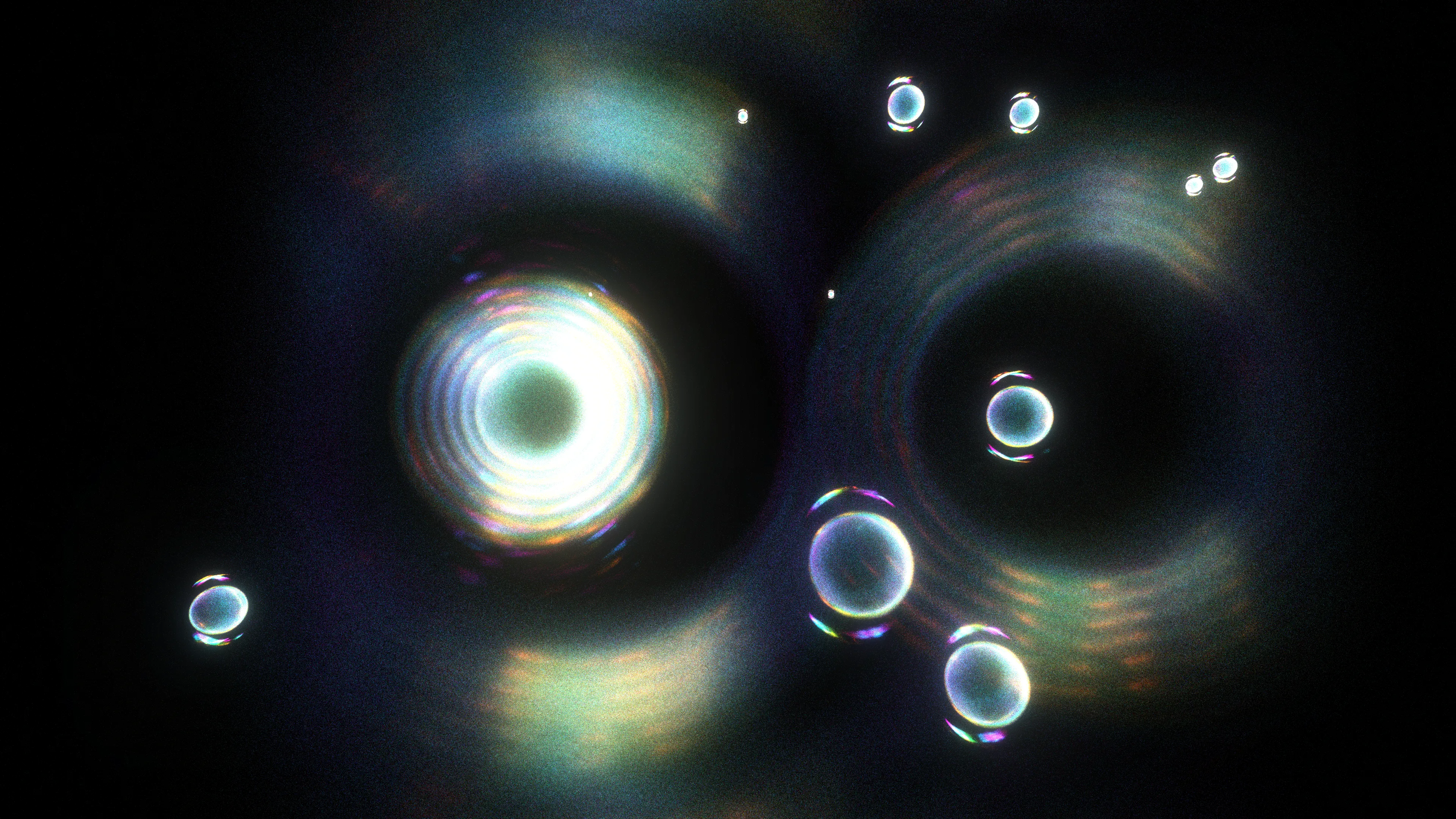 <p>At the moment of the primordial event (scientists call it the “Big Bang”), the universe had a high degree of symmetry, meaning its properties were consistent in all directions. As the universe evolved, some of those symmetries broke down, leading to the formation of matter and the diversity we observe today. Recent studies of this symmetry, and ways of breaking it, have helped modern physics uncover the origins of mass, the behavior of particles, and the structure of the universe itself, providing profound insights into the fundamental nature of reality.</p>
<p>In “A broken symmetry — the cat’s parabola,” HAL09999 experiments with slight variations on the initial conditions of a system made from millions of particles. By using simple physics in what the artist calls a “quasi-simulation,” these pixels are scattered through the space of the screen without any intention of a specific outcome. Any shapes observed in the final images are the consequence of the primordial asymmetry applied to the original system.</p>
<p>Without reference to scale, these works can represent the fundamental forms of phenomena that are typically invisible to the eye. Whether they are the shapes of cosmic birth and its expansion, splattered particles that make up the material world, or even intangible memories, these works share the harmony within the asymmetrical nature of our existence.</p>
