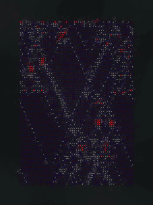 <p>With their collaboration “Cuneiform,” Presstube and bzor daydreamed about language as a natural secretion of intelligence – “an extrusion of information squirting through the universal aperture of lived experience.” They imagined this intelligence as something alive, something that grows from us rather than something invented by us. To make this piece, the two artists looked towards the masters of various “types” of language for inspiration — from Beethoven’s labored-over manuscripts to Sumerian clay tablets, Cy Twombly’s emotionally charged marks, Wolfram’s automata fever dream, ocellated lizard skin and octopus chromatophores. Each of these languages is an equal embodiment of their own truth, and a codification of what we all share.</p>