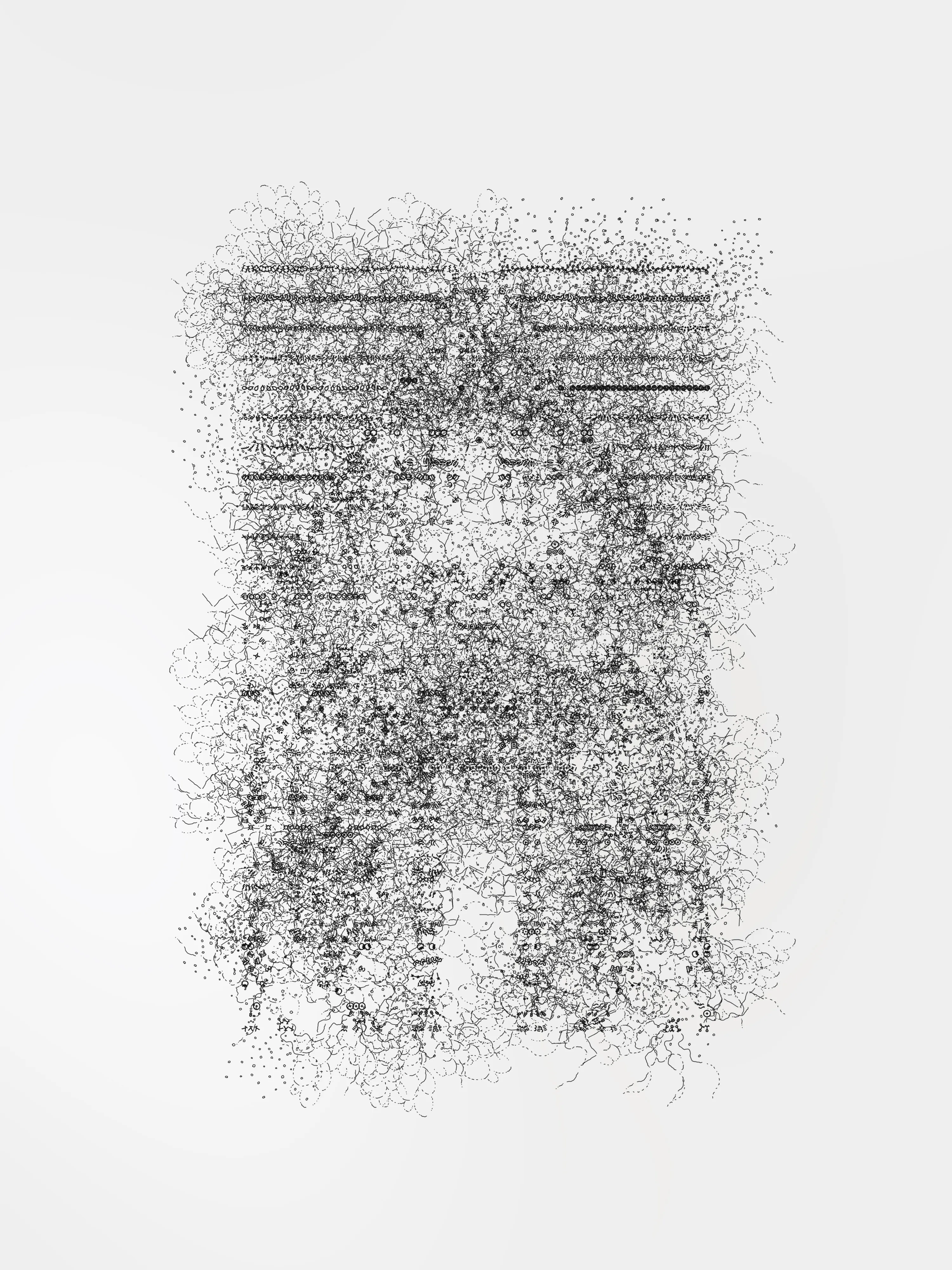 <p>With their collaboration “Cuneiform,” Presstube and bzor daydreamed about language as a natural secretion of intelligence – “an extrusion of information squirting through the universal aperture of lived experience.” They imagined this intelligence as something alive, something that grows from us rather than something invented by us. To make this piece, the two artists looked towards the masters of various “types” of language for inspiration — from Beethoven’s labored-over manuscripts to Sumerian clay tablets, Cy Twombly’s emotionally charged marks, Wolfram’s automata fever dream, ocellated lizard skin and octopus chromatophores. Each of these languages is an equal embodiment of their own truth, and a codification of what we all share.</p>

