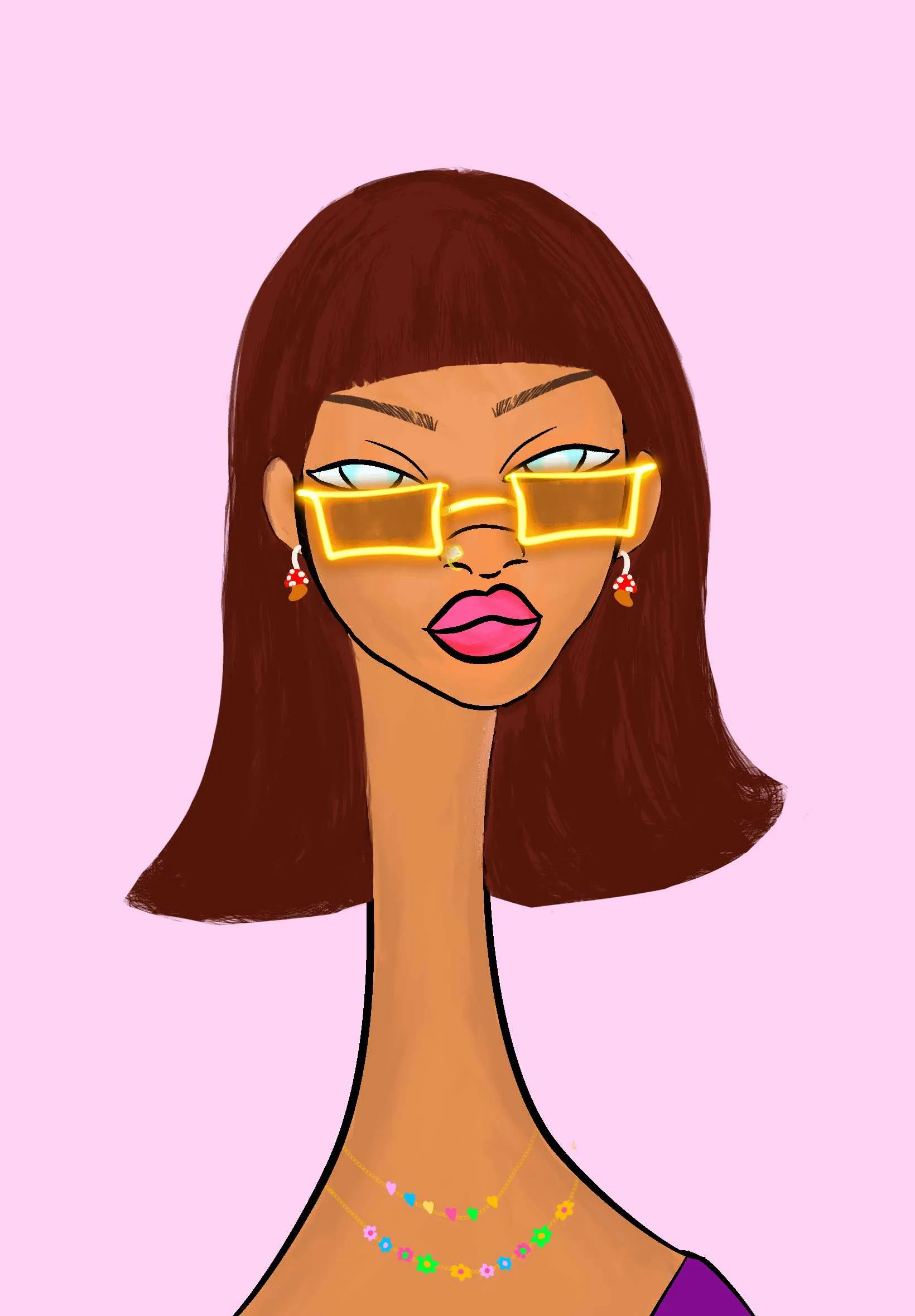 This Long Neckie Lady #845 is a fine art, hand drawn, computer generated collectible out of 3333 diverse females created by 12-year-old digital artist Nyla Hayes. Each Long Neckie features an elongated neck that is inspired by Nyla’s favorite dinosaur, the brontosaurus. Nyla has collaborated her signature long Neckie collection with Andi Rutz, using Computer Generation to create 3333 unique ladies, with up to 101 traits, using an erc-721 contract and living on the eth blockchain.