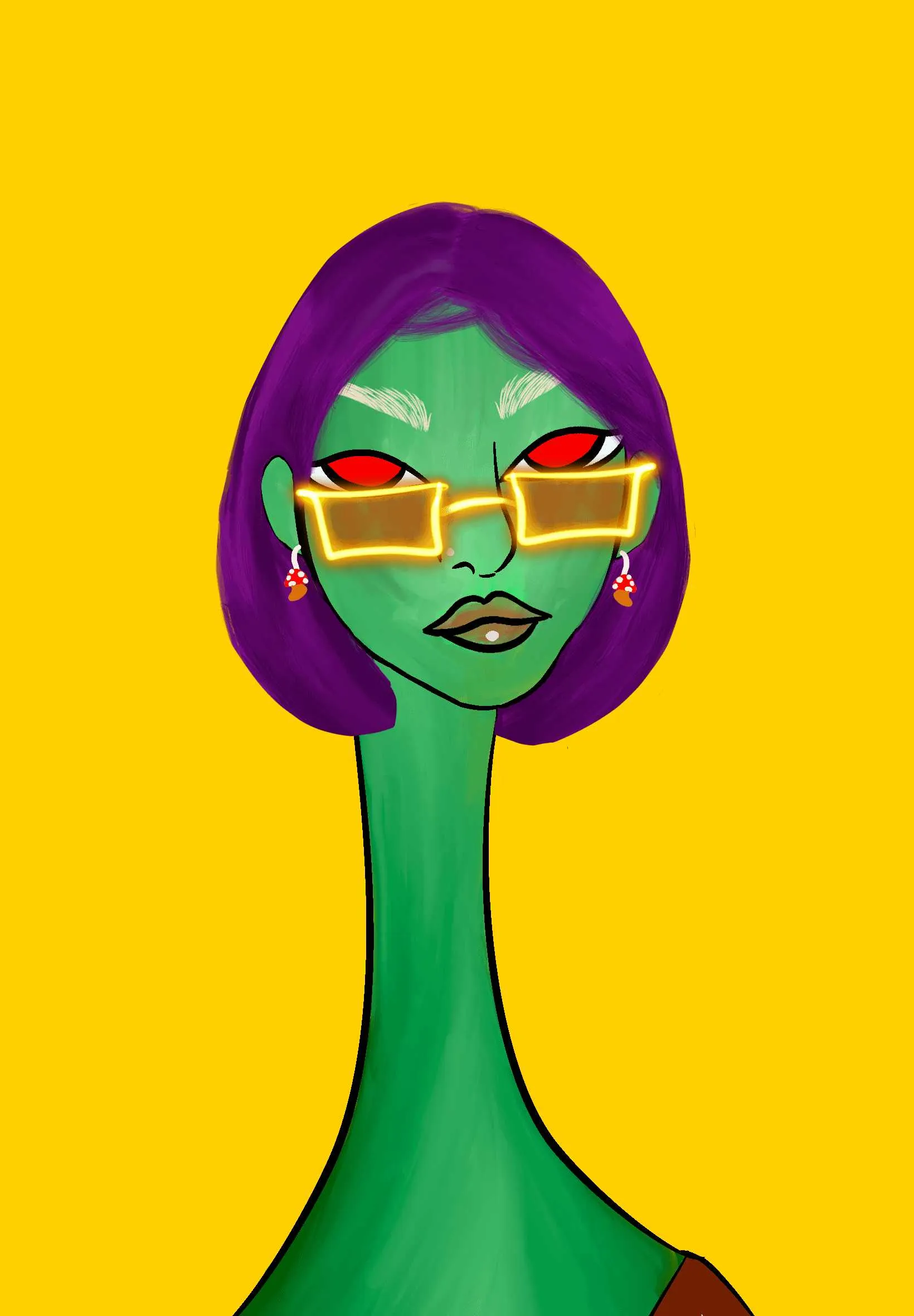 This Long Neckie Lady #2368 is a fine art, hand drawn, computer generated collectible out of 3333 diverse females created by 12-year-old digital artist Nyla Hayes. Each Long Neckie features an elongated neck that is inspired by Nyla’s favorite dinosaur, the brontosaurus. Nyla has collaborated her signature long Neckie collection with Andi Rutz, using Computer Generation to create 3333 unique ladies, with up to 101 traits, using an erc-721 contract and living on the eth blockchain.