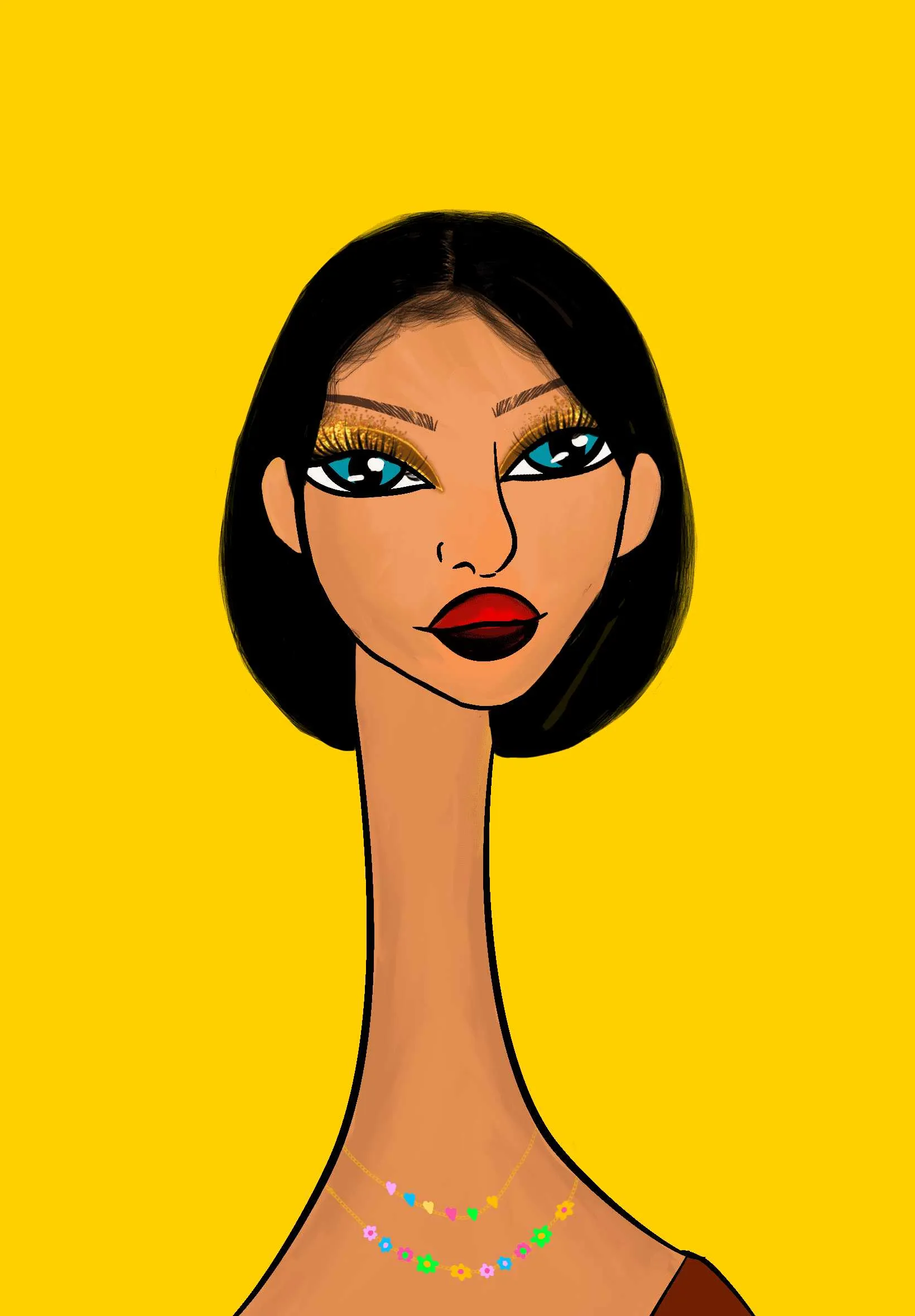 This Long Neckie Lady #121 is a fine art, hand drawn, computer generated collectible out of 3333 diverse females created by 12-year-old digital artist Nyla Hayes. Each Long Neckie features an elongated neck that is inspired by Nyla’s favorite dinosaur, the brontosaurus. Nyla has collaborated her signature long Neckie collection with Andi Rutz, using Computer Generation to create 3333 unique ladies, with up to 101 traits, using an erc-721 contract and living on the eth blockchain.