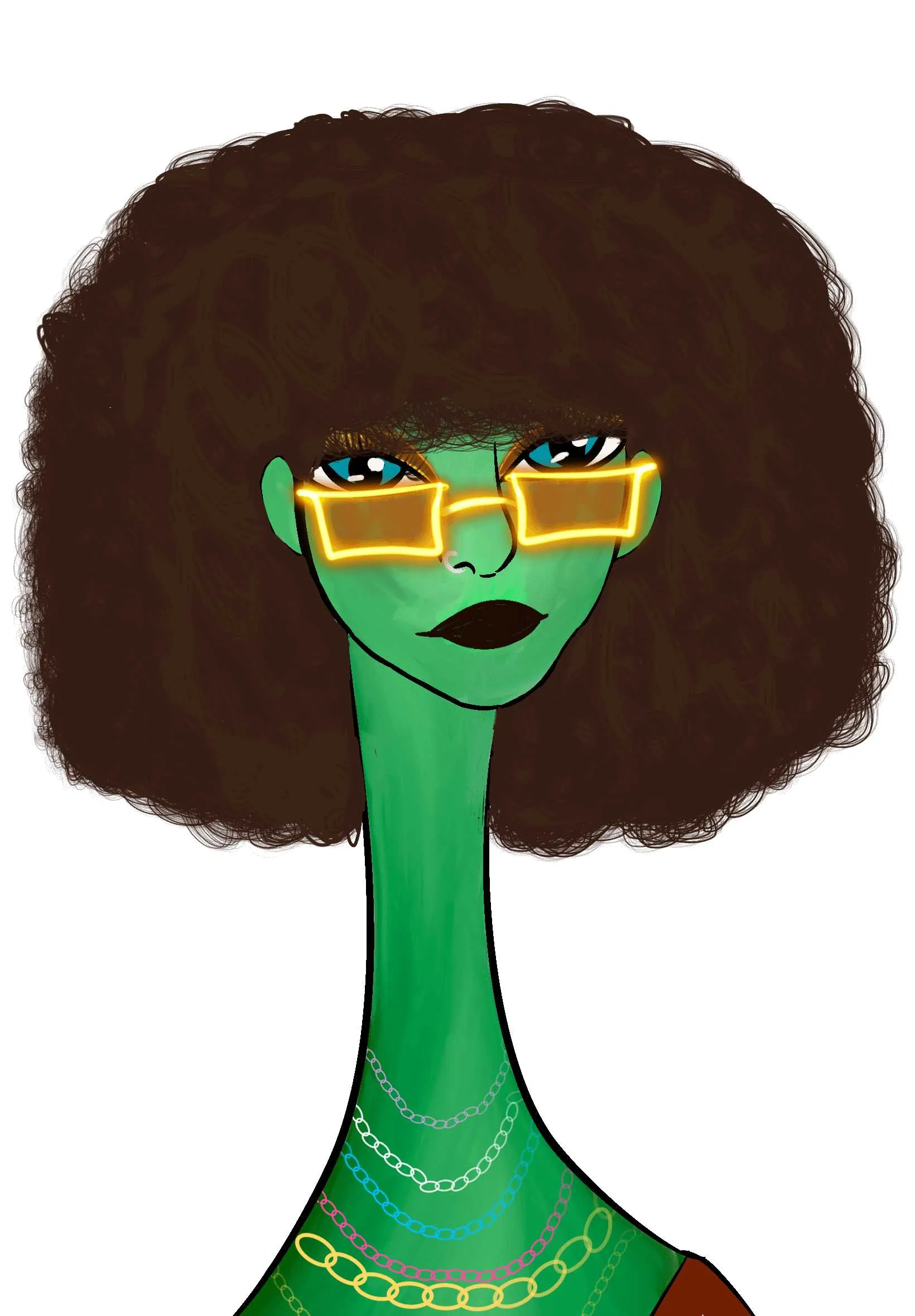 This Long Neckie Lady #2747 is a fine art, hand drawn, computer generated collectible out of 3333 diverse females created by 12-year-old digital artist Nyla Hayes. Each Long Neckie features an elongated neck that is inspired by Nyla’s favorite dinosaur, the brontosaurus. Nyla has collaborated her signature long Neckie collection with Andi Rutz, using Computer Generation to create 3333 unique ladies, with up to 101 traits, using an erc-721 contract and living on the eth blockchain.