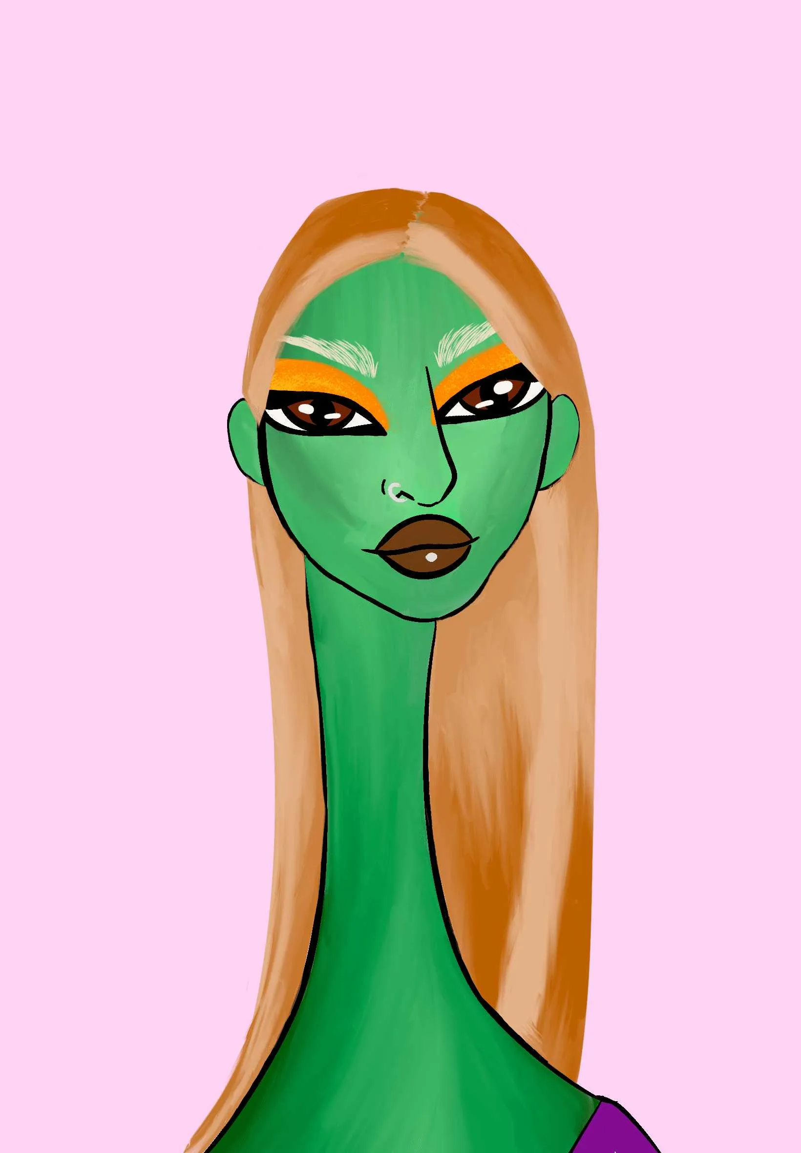 This Long Neckie Lady #2221 is a fine art, hand drawn, computer generated collectible out of 3333 diverse females created by 12-year-old digital artist Nyla Hayes. Each Long Neckie features an elongated neck that is inspired by Nyla’s favorite dinosaur, the brontosaurus. Nyla has collaborated her signature long Neckie collection with Andi Rutz, using Computer Generation to create 3333 unique ladies, with up to 101 traits, using an erc-721 contract and living on the eth blockchain.
