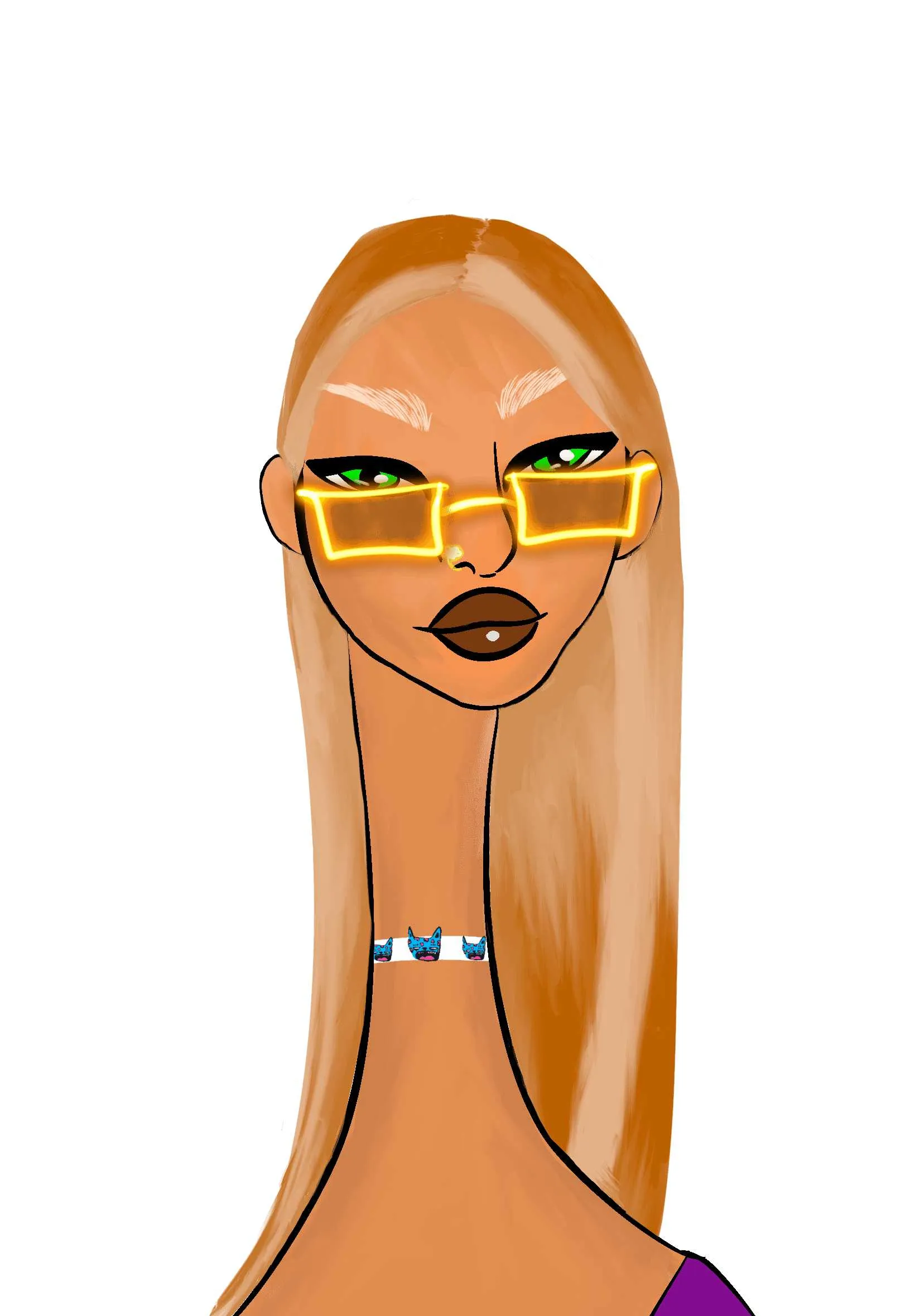 This Long Neckie Lady #1535 is a fine art, hand drawn, computer generated collectible out of 3333 diverse females created by 12-year-old digital artist Nyla Hayes. Each Long Neckie features an elongated neck that is inspired by Nyla’s favorite dinosaur, the brontosaurus. Nyla has collaborated her signature long Neckie collection with Andi Rutz, using Computer Generation to create 3333 unique ladies, with up to 101 traits, using an erc-721 contract and living on the eth blockchain.