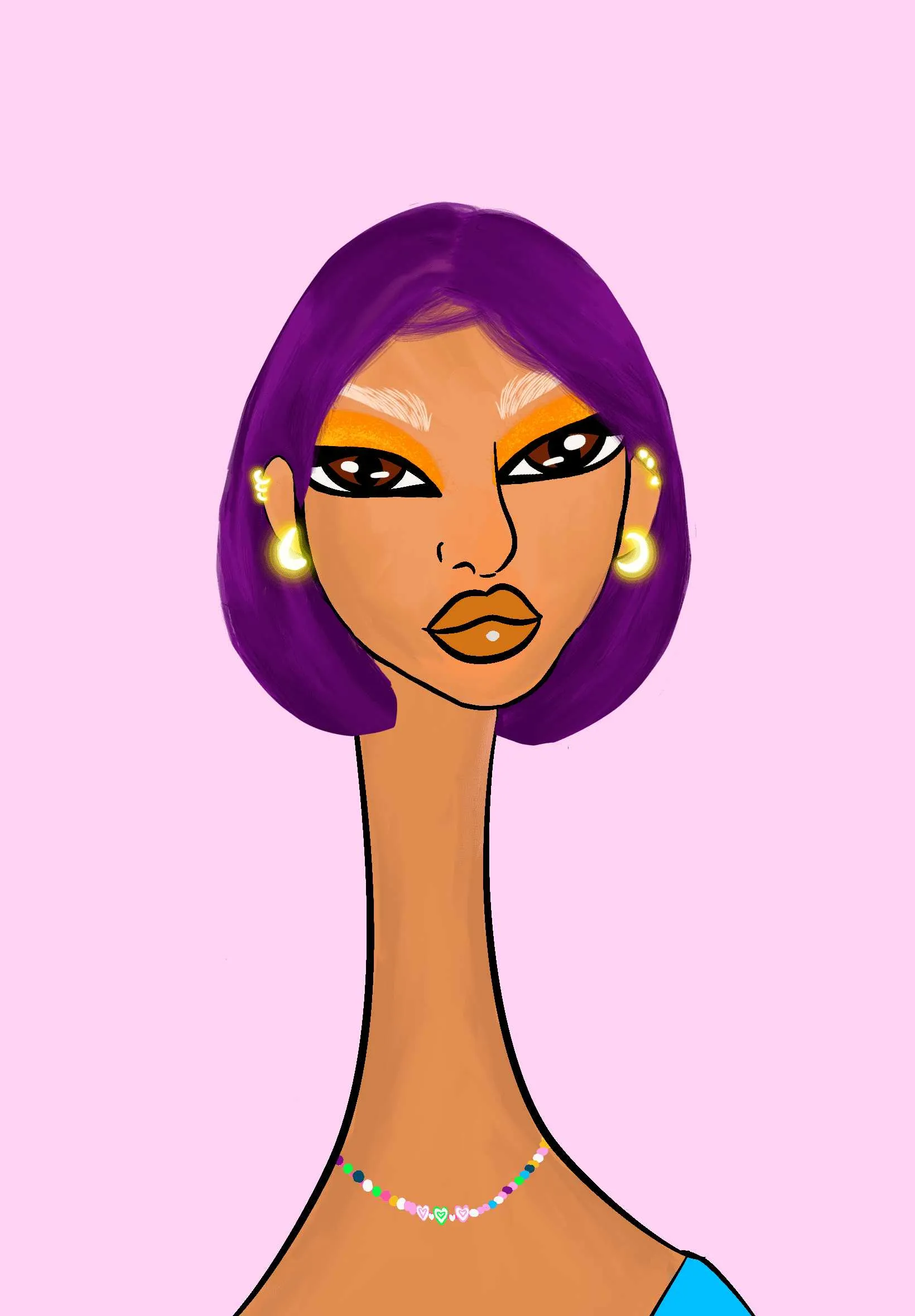 This Long Neckie Lady #1815 is a fine art, hand drawn, computer generated collectible out of 3333 diverse females created by 12-year-old digital artist Nyla Hayes. Each Long Neckie features an elongated neck that is inspired by Nyla’s favorite dinosaur, the brontosaurus. Nyla has collaborated her signature long Neckie collection with Andi Rutz, using Computer Generation to create 3333 unique ladies, with up to 101 traits, using an erc-721 contract and living on the eth blockchain.