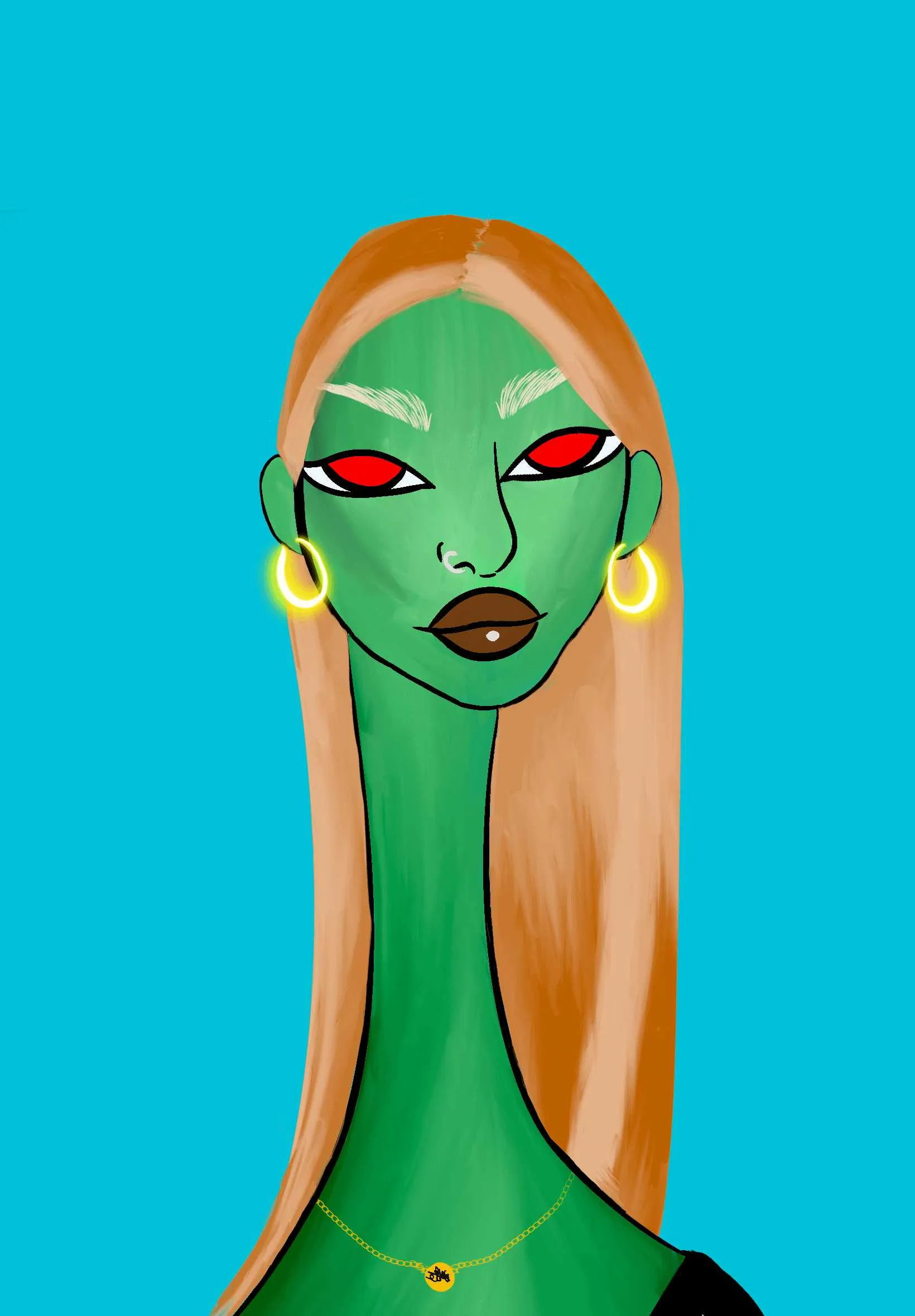This Long Neckie Lady #2266 is a fine art, hand drawn, computer generated collectible out of 3333 diverse females created by 12-year-old digital artist Nyla Hayes. Each Long Neckie features an elongated neck that is inspired by Nyla’s favorite dinosaur, the brontosaurus. Nyla has collaborated her signature long Neckie collection with Andi Rutz, using Computer Generation to create 3333 unique ladies, with up to 101 traits, using an erc-721 contract and living on the eth blockchain.