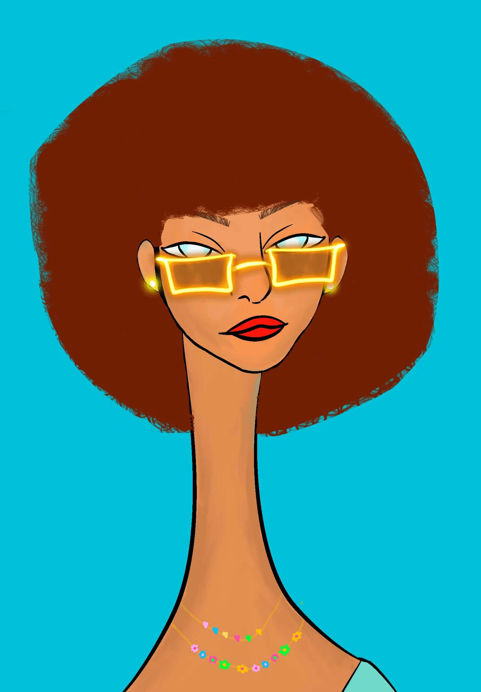 This Long Neckie Lady #606 is a fine art, hand drawn, computer generated collectible out of 3333 diverse females created by 12-year-old digital artist Nyla Hayes. Each Long Neckie features an elongated neck that is inspired by Nyla’s favorite dinosaur, the brontosaurus. Nyla has collaborated her signature long Neckie collection with Andi Rutz, using Computer Generation to create 3333 unique ladies, with up to 101 traits, using an erc-721 contract and living on the eth blockchain.