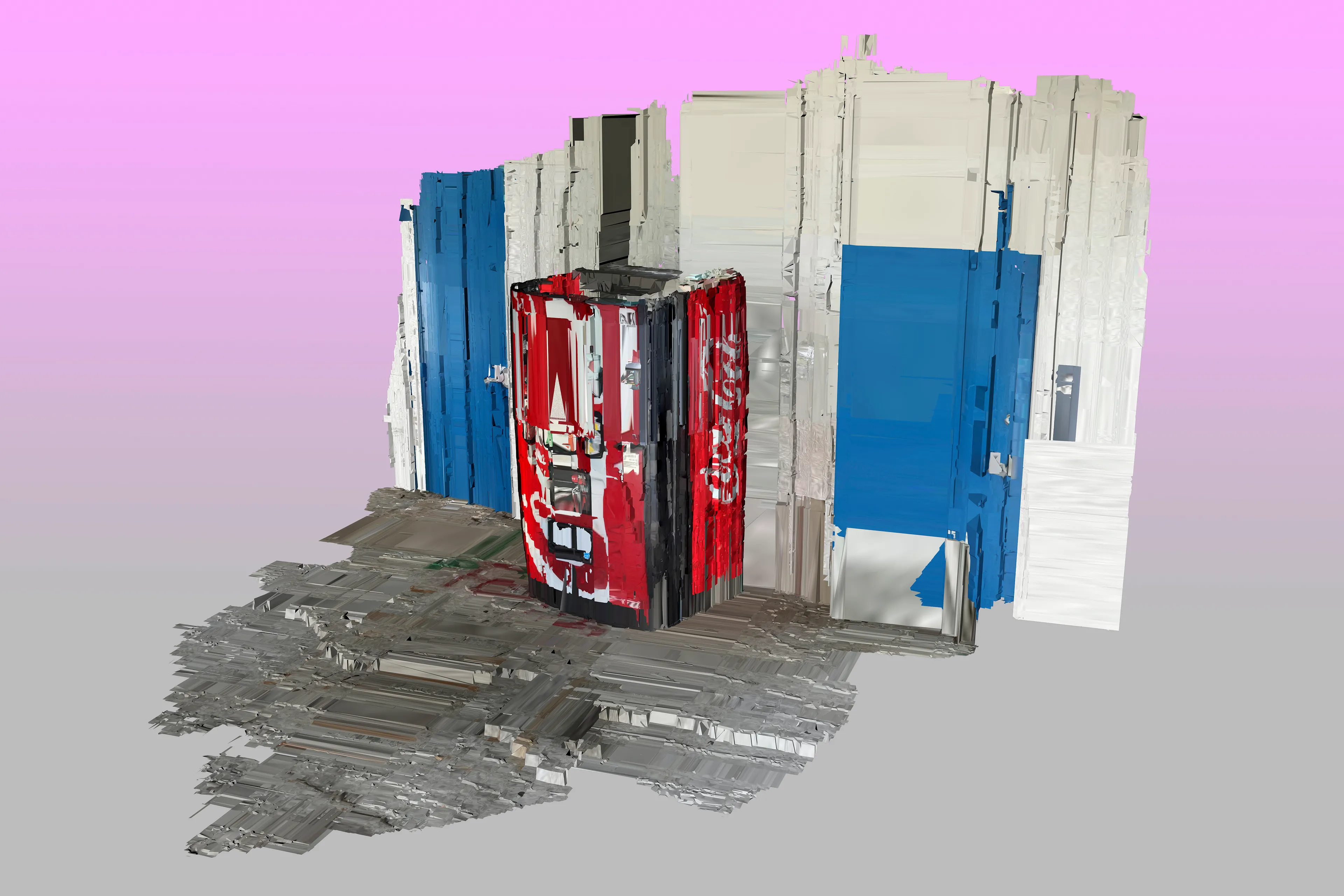 "Vending Machine 01"
South Florida Compendium
2021
6000 x 4000px, JPEG

///

The SoFLa Compendium uses glitch photogrammetry to catalog various objects of power, auratic spaces, and angelic entities throughout Miami and Broward County during Miami Art Week 2021. Series was launched on the Tezos blockchain in 2021. 

Works are a collaboration with the artist's 15-year-old brother Joshua, who created the 3D scans.


// Artwork by Sabato and Joshua Visconti // www.sabatobox.com // @sabatobox on Twitter //