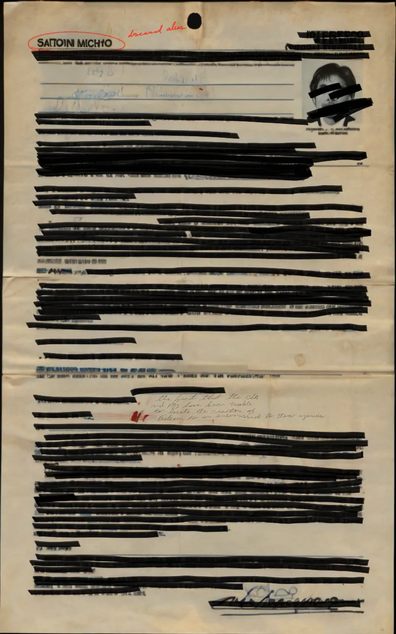 Description: There are 100 files which were secured through various means from multiple agencies which relate to their ongoing investigation into the whereabouts and identity of the creator of Bitcoin known as Satoshi. These files have been digitized either through a scanner or from photo. Unfortunately each agency has heavily redacted the files which we secured. But there are occasional notes which were not redacted. In broadcasting these onto the Ethereum network it is our hope that the greater community can begin to learn about the large scale cooperation of the different agencies which collaborated for the first time in history in order to try and ascertain the creator of Bitcoin. These agencies were: the FBI, CIA, KGB, Interpol and The Ministry of State Security