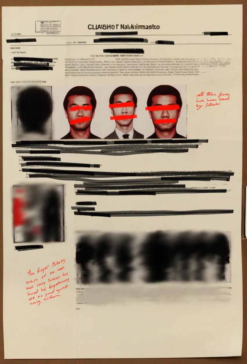 Description: There are 100 files which were secured through various means from multiple agencies which relate to their ongoing investigation into the whereabouts and identity of the creator of Bitcoin known as Satoshi. These files have been digitized either through a scanner or from photo. Unfortunately each agency has heavily redacted the files which we secured. But there are occasional notes which were not redacted. In broadcasting these onto the Ethereum network it is our hope that the greater community can begin to learn about the large scale cooperation of the different agencies which collaborated for the first time in history in order to try and ascertain the creator of Bitcoin. These agencies were: the FBI, CIA, KGB, Interpol and The Ministry of State Security