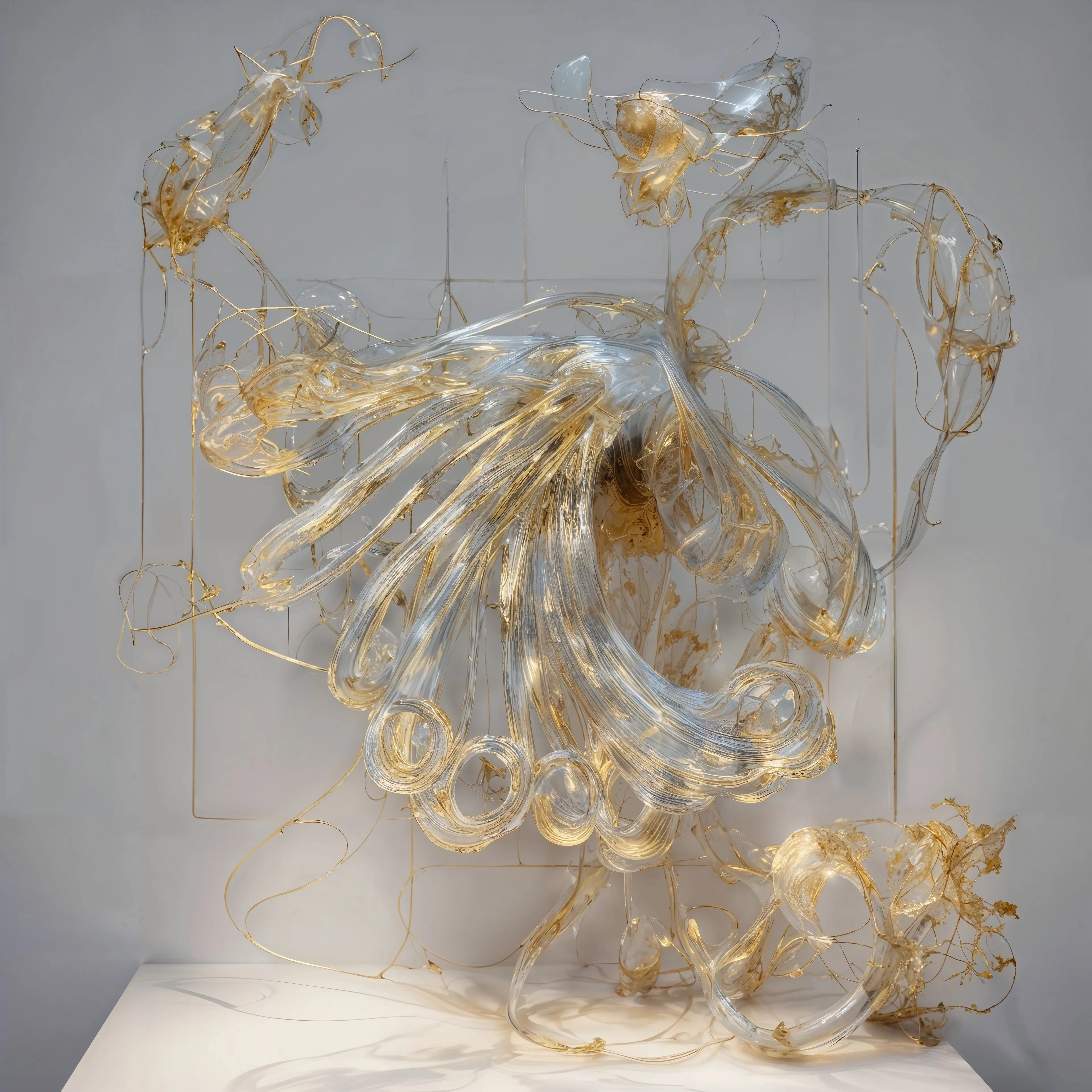 The collection GENESIS II: BODY MACHINE (MERIDIANS) by Sougwen Chung is a series of biomimetic robotic speculations sculpted in air. These works are created using custom training models and spatial technologies, where gestural lines are suspended and scale is a permeable medium. The artist captures these lines using gestural VR and motion capture, which are then reimagined as 'Machine Meridians.' This Meridian data represents the body as a generative system. 

This data serves as the foundation for a groundbreaking new spatial dataset, facilitating robotic collaboration and advancing the next generation of D.O.U.G. (Drawing Operations Unit Generations). 

BODY MACHINE (MERIDIANS) includes a collection of 168 unique generative artworks, each accompanied by movement data and a matching signed print.