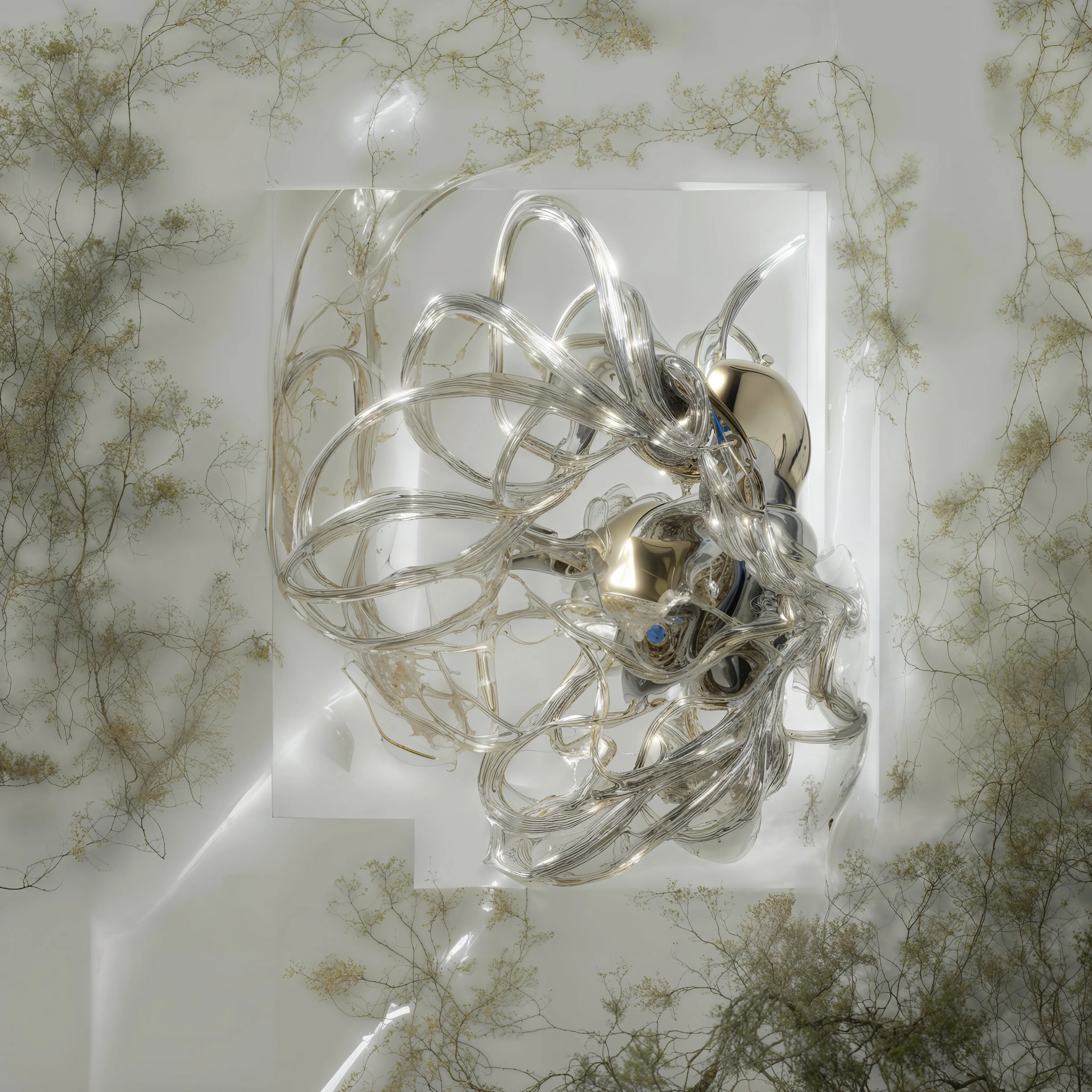 The collection GENESIS II: BODY MACHINE (MERIDIANS) by Sougwen Chung is a series of biomimetic robotic speculations sculpted in air. These works are created using custom training models and spatial technologies, where gestural lines are suspended and scale is a permeable medium. The artist captures these lines using gestural VR and motion capture, which are then reimagined as 'Machine Meridians.' This Meridian data represents the body as a generative system. 

This data serves as the foundation for a groundbreaking new spatial dataset, facilitating robotic collaboration and advancing the next generation of D.O.U.G. (Drawing Operations Unit Generations). 

BODY MACHINE (MERIDIANS) includes a collection of 168 unique generative artworks, each accompanied by movement data and a matching signed print.