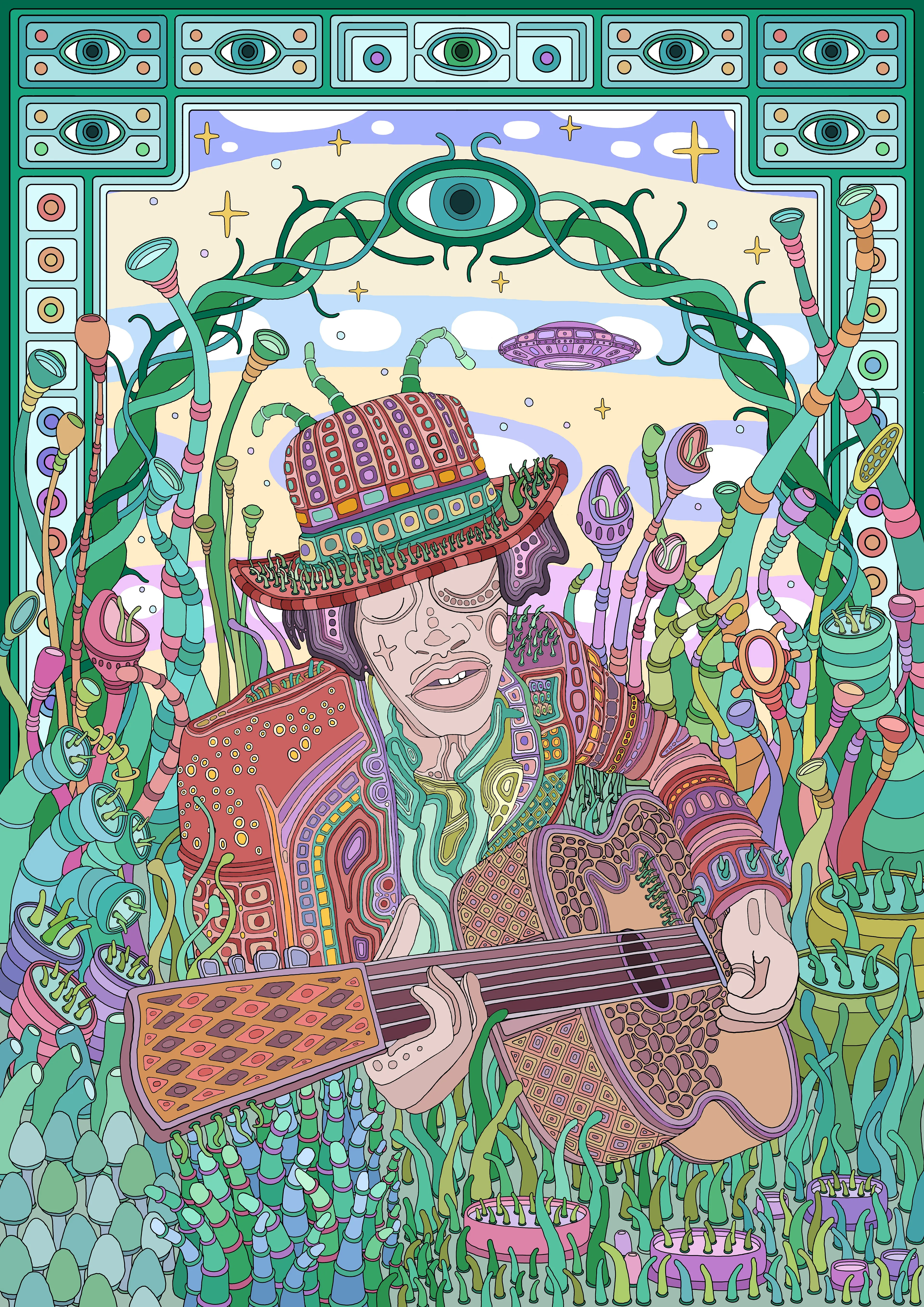 Spaceships landed on the trees,  
They smiled at you, then they winked at me...