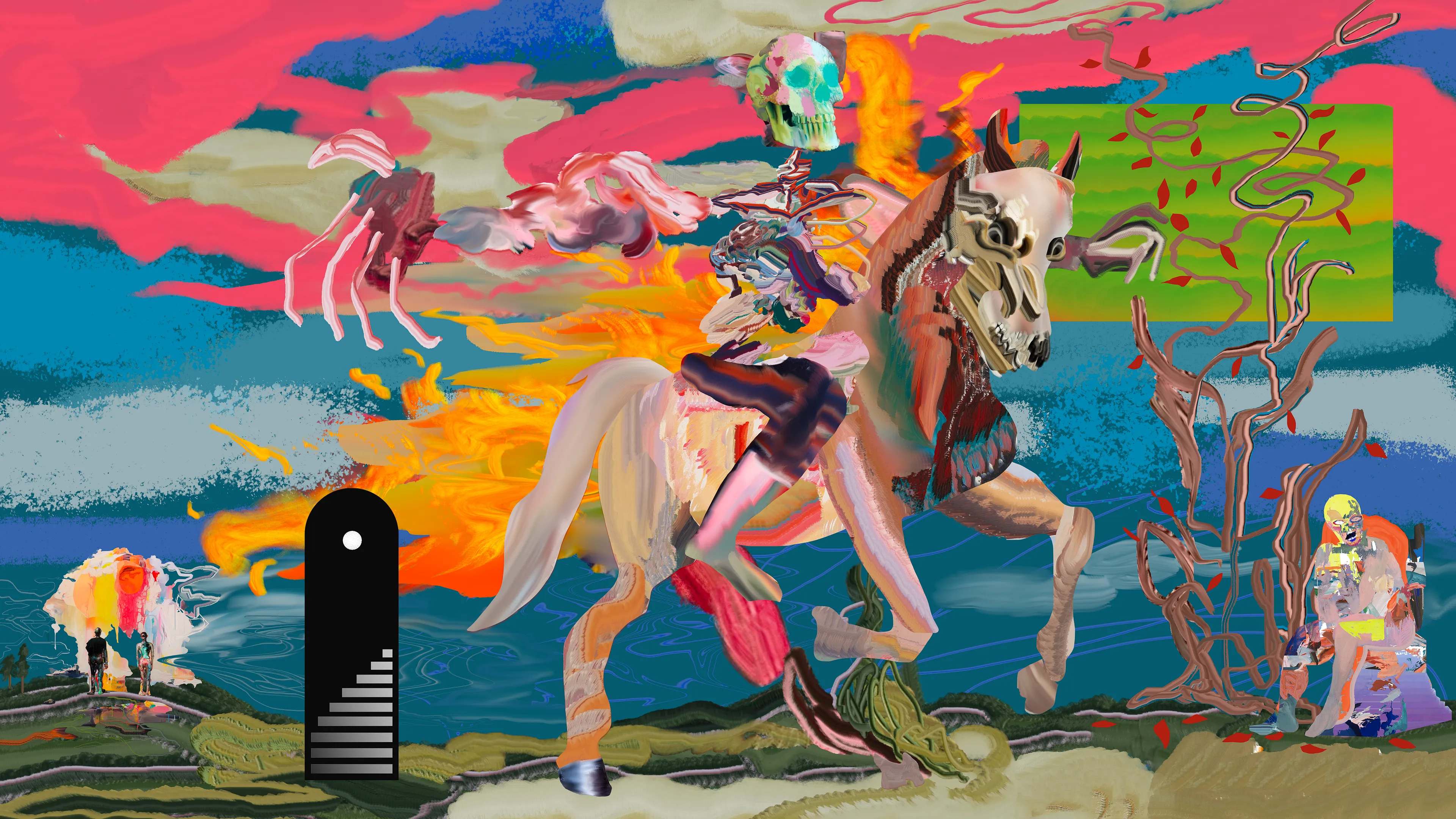 “Now I Am Become Death, the Destroyer of Worlds.” 
 
2023  
Digital painting, AI, collage 
 4500 × 8000  px 