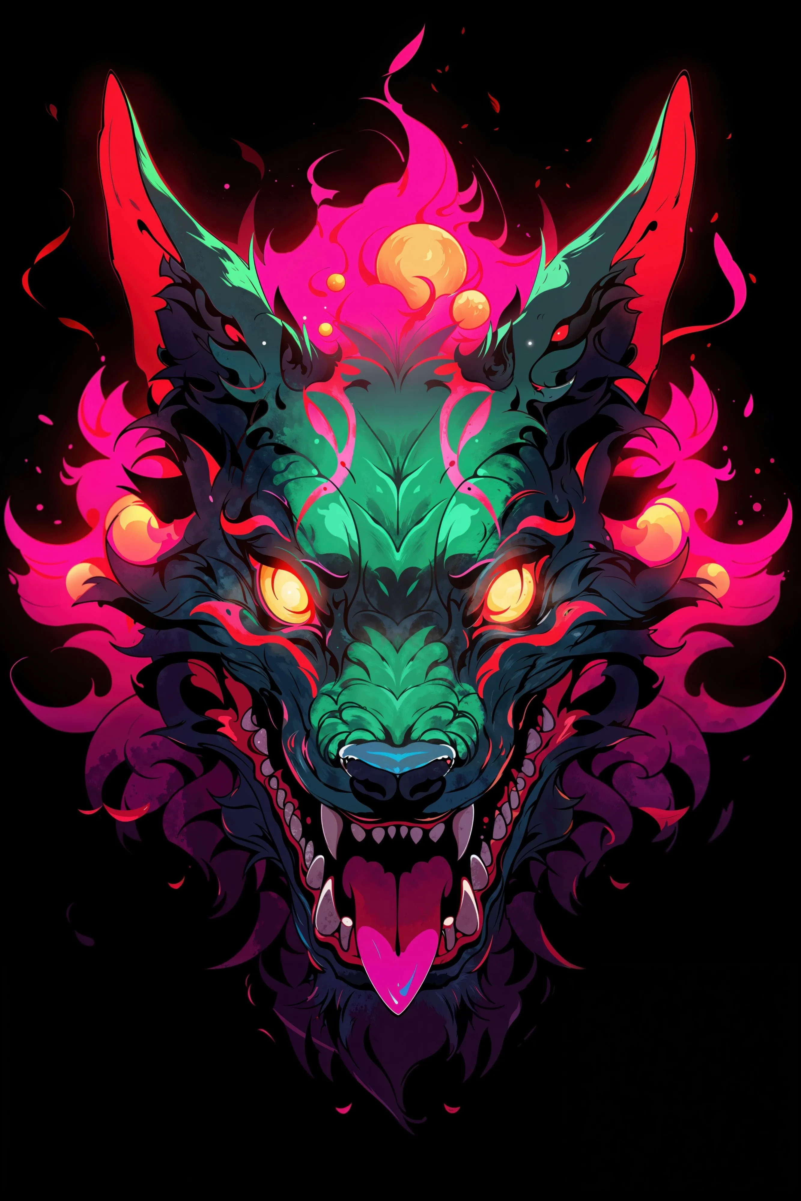 In his mortal days, Scorch Snicker was a wolf known for his cold nose and even colder demeanor. That all changed when he mistook a trickster fire yokai for a firefly, resulting in a joke of cruel fate. He became the hottest thing on four legs.

Now known as Scorch Snicker, this Oni-wolf is the sizzling sentry of the spirit woods, his fur ablaze with ethereal flames. His howls are not of despair but of punchlines that light up the night, often followed by a smoky chortle that rustles the leaves with laughter.

The other spirits come from far and wide, not for fear of his bite, but for the warmth of his fiery quips. As the embers dance off his coat, Scorch Snicker reminds all that in the world of yokai, sometimes the line between a blaze of glory and a flicker of folly is as thin as a wolf's whisker.

This image created with AI