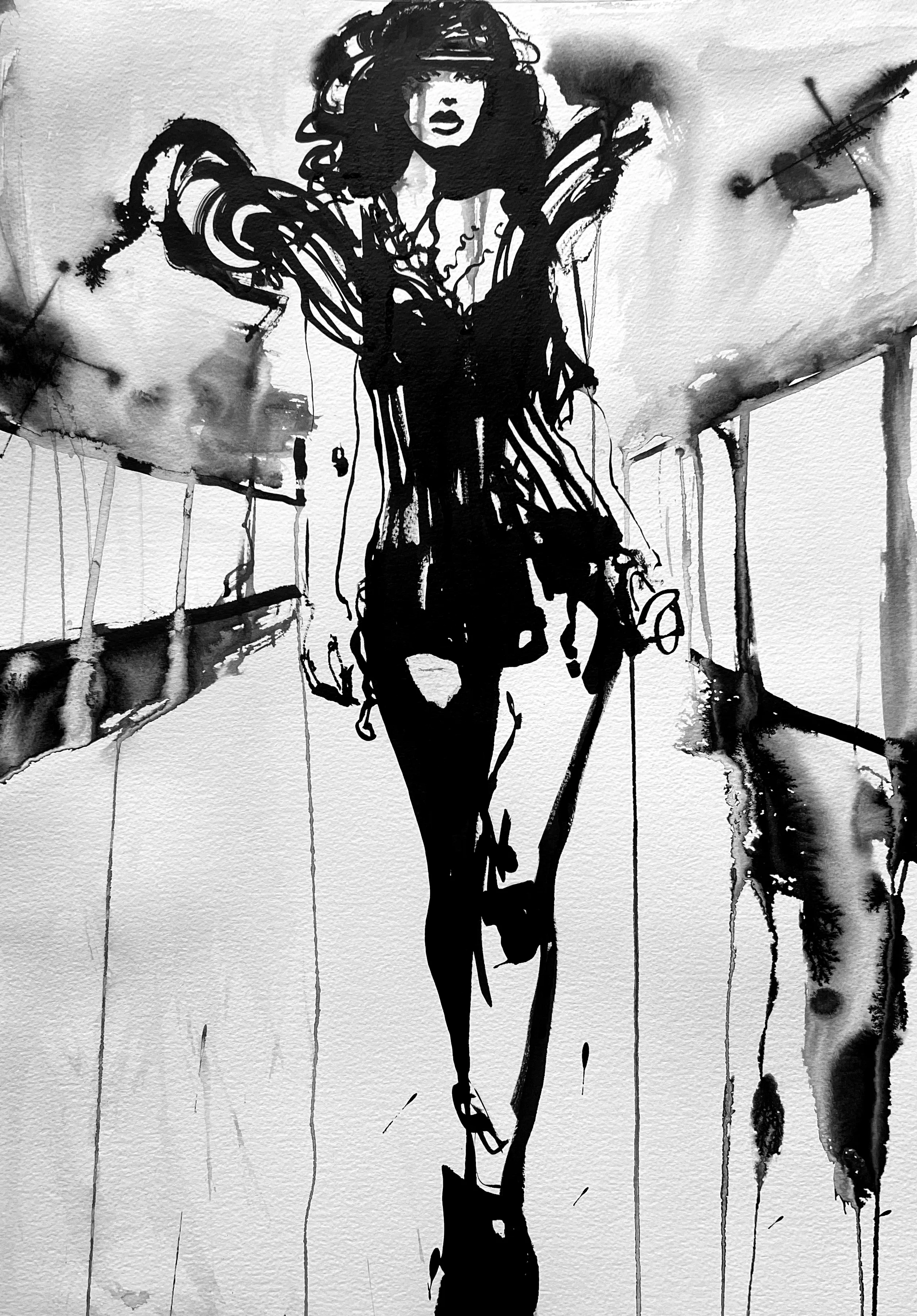 A1 Analogue Ink Drawing, Miss AL Simpson, 2025.  This NFT pairs with the original ink drawing. 