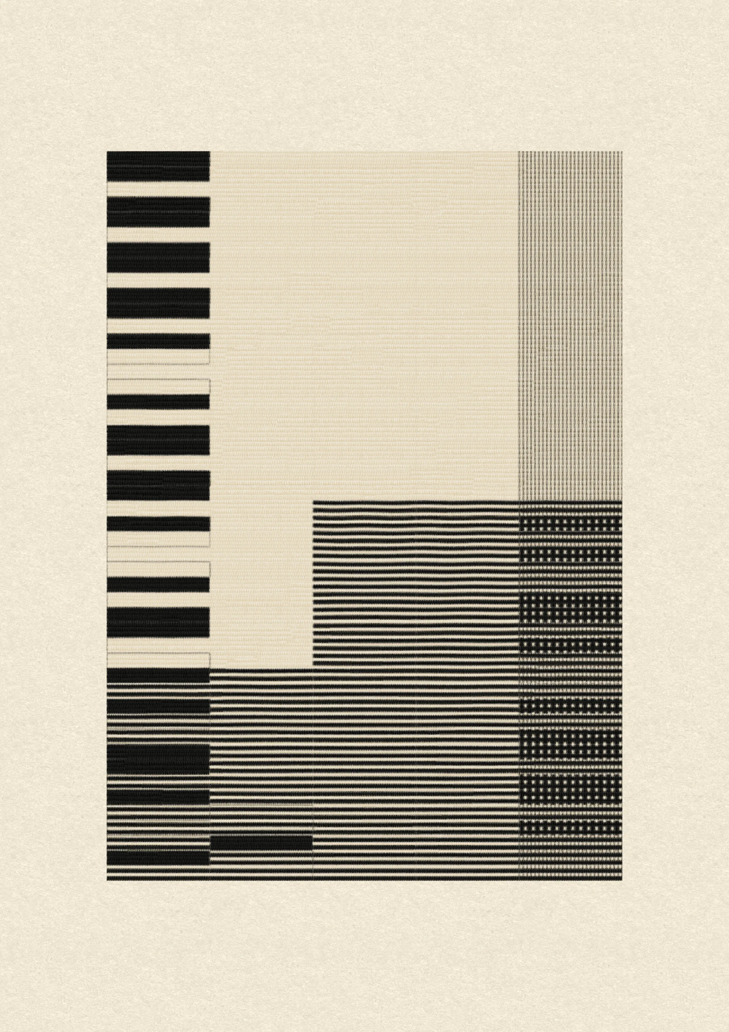 Inspired by the design work of Bauhaus textile artists such as Gunta Stölzl, Anni and Josef Albers, 'Lebras' combines the proportions of both the Silver and Golden Ratios (1.414:1 and 1.618:1 respectively) to create a versatile five-column grid, within which unique compositions are formed. 

Repetition, material, balance, and overlaps are used to generate a near-endless variety of designs, ranging from ultra-minimal, to rhythmic and textural. Four fabric types are available, further adding to the authentic textile quality of the outputs. 

To enjoy 'Lebras' compositions at their best, please view at full size.