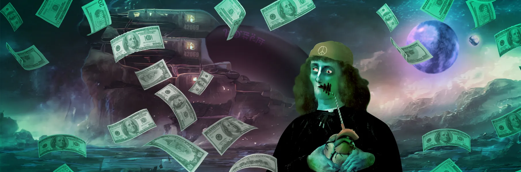 The Coterie minted their headers one by one, summoning weirdos from the past, degens from the future
and Zombies for the fortunate. Warping them in to silly colored places never visited before, multidimensional forced tourists in a legion of forever-still, panoramic dream lands. 

As we all know today, the Coterie took control of the Blue Bird Society, one header at a time. A thousand humans, opening a door to nonsense and dreams, controlling the layers of reality in a never ending work of art.
