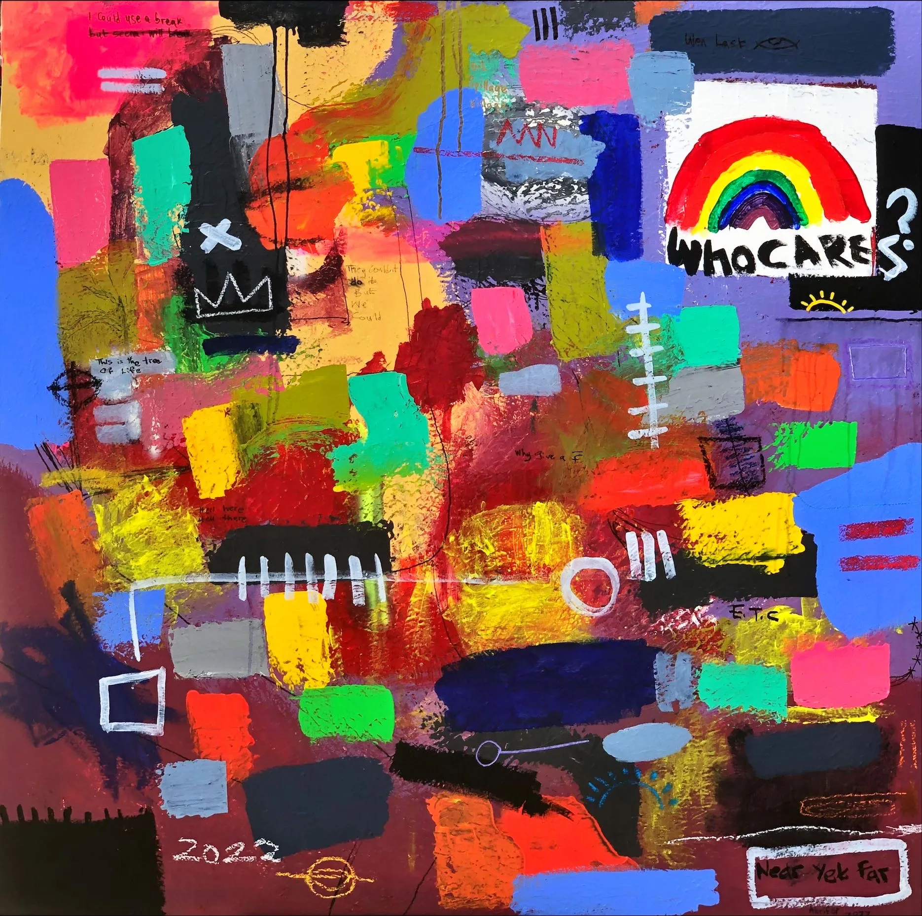 A response to a question i asked my friends "when last did you see a rainbow" ?
acrylic on canvas sized 45in X 45 inches