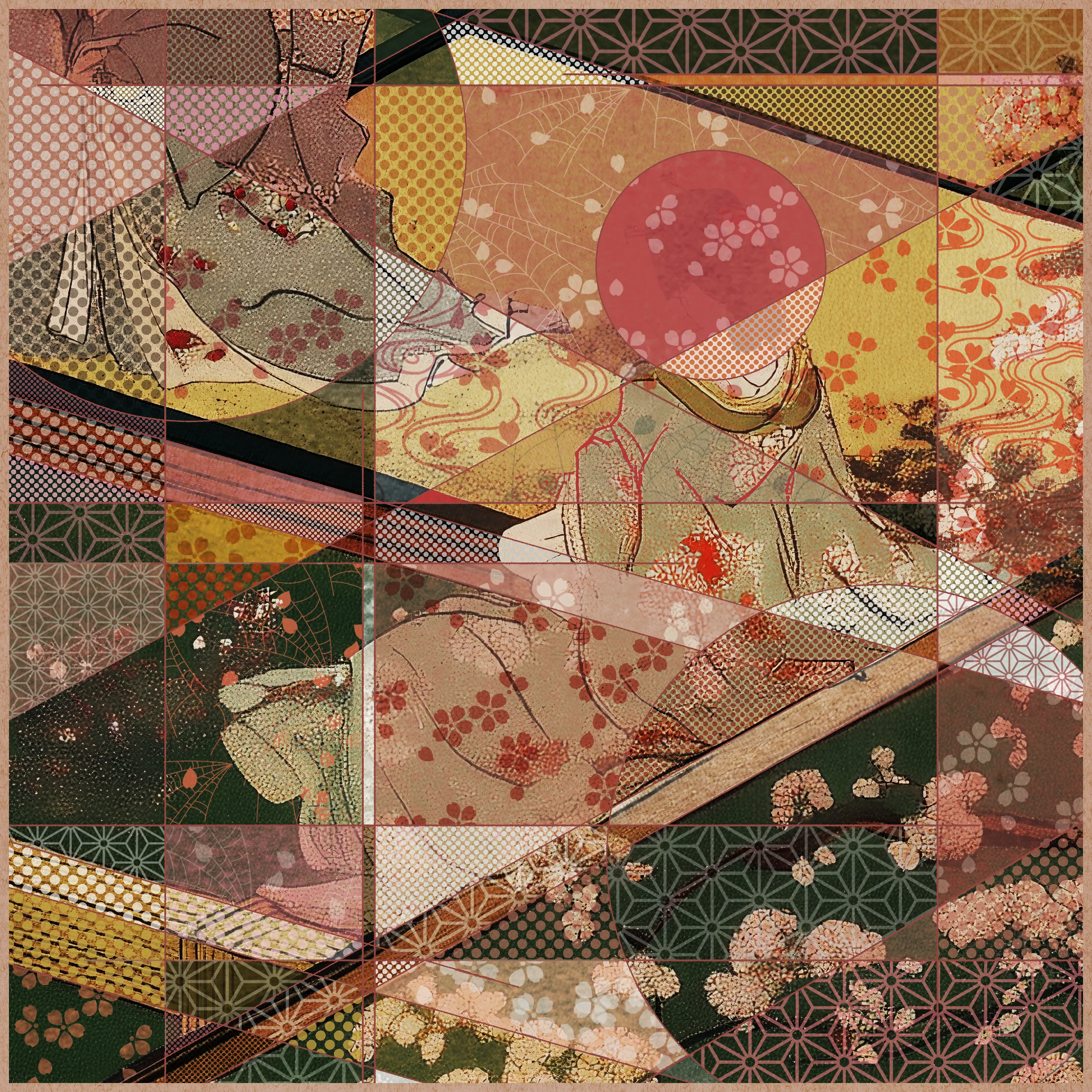 This series is an attempt to reconstruct Japanese paintings from the 11th to the 21st century using modern technology and A-Mashiro's interpretation. This time, he have used AI to recreate expressions reminiscent of paintings from the 17th to 19th centuries.
A-Mashiro's style of combining circles and straight lines is often compared to Neo-Plasticism in the early 20th century, but visually similar styles (such as Wabi and Ma) have existed in Japanese culture for a long time. In addition, patterns such as Kumiko-Zaiku, which can be found in the Japanese houses where he grew up, can also be seen in his works.
The fusion of AI-generated paintings incorporating Japanese culture and his hand-drawn artwork blends naturally, creating a new form of expression. This is an attempt by the artist himself, as a Japanese person living in the present day, to revisit the history of Japanese painting from his own perspective, as well as an exploration of how to incorporate AI technology into his work.Additionally, by releasing this work in the NFT format and completing the entire creative process digitally, it has become a work that more fully reflects the current era.