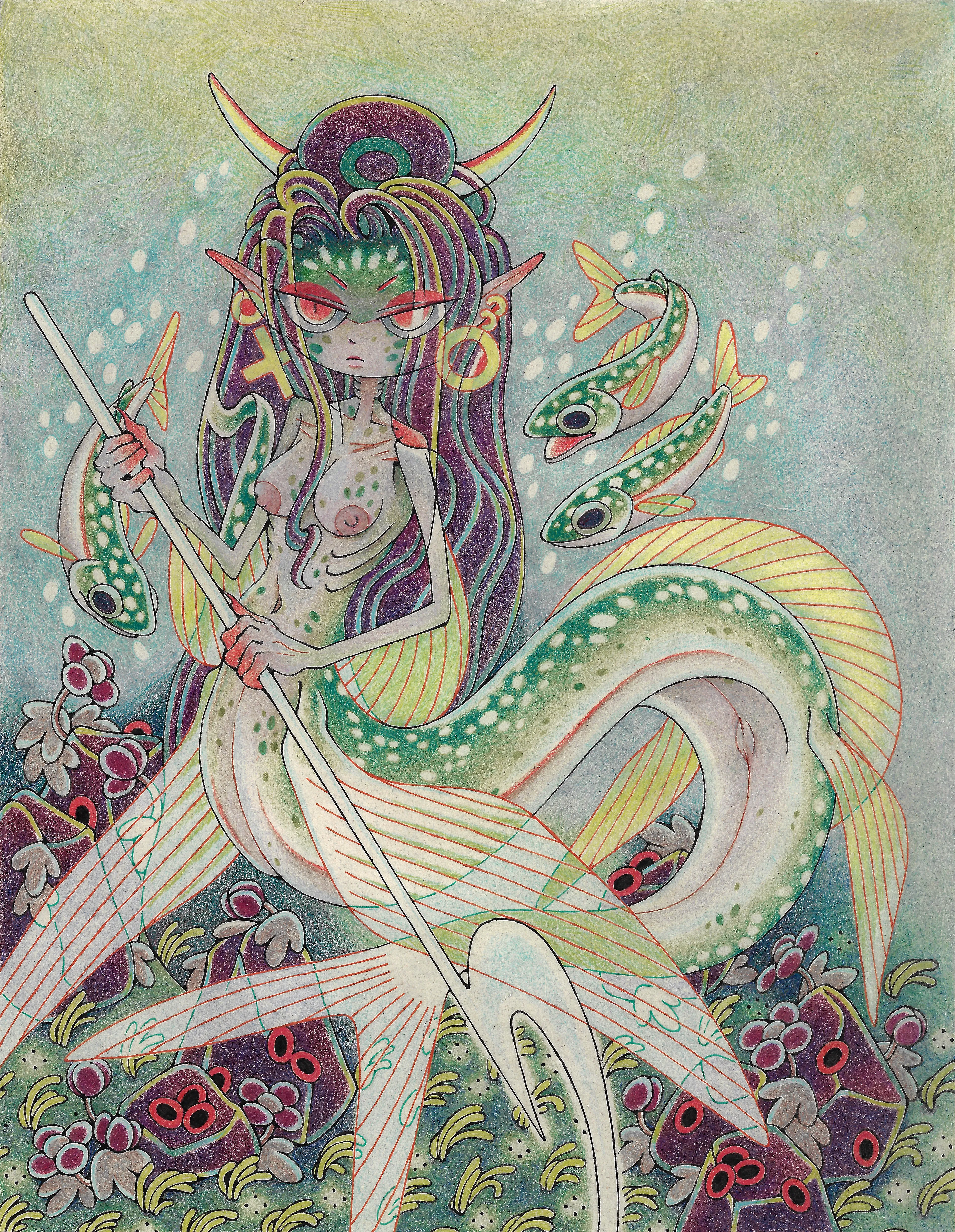 grelysian, 2021. Colored pencil and ink on paper, scanned, adjusted in Adobe Photoshop. 7" x 9"