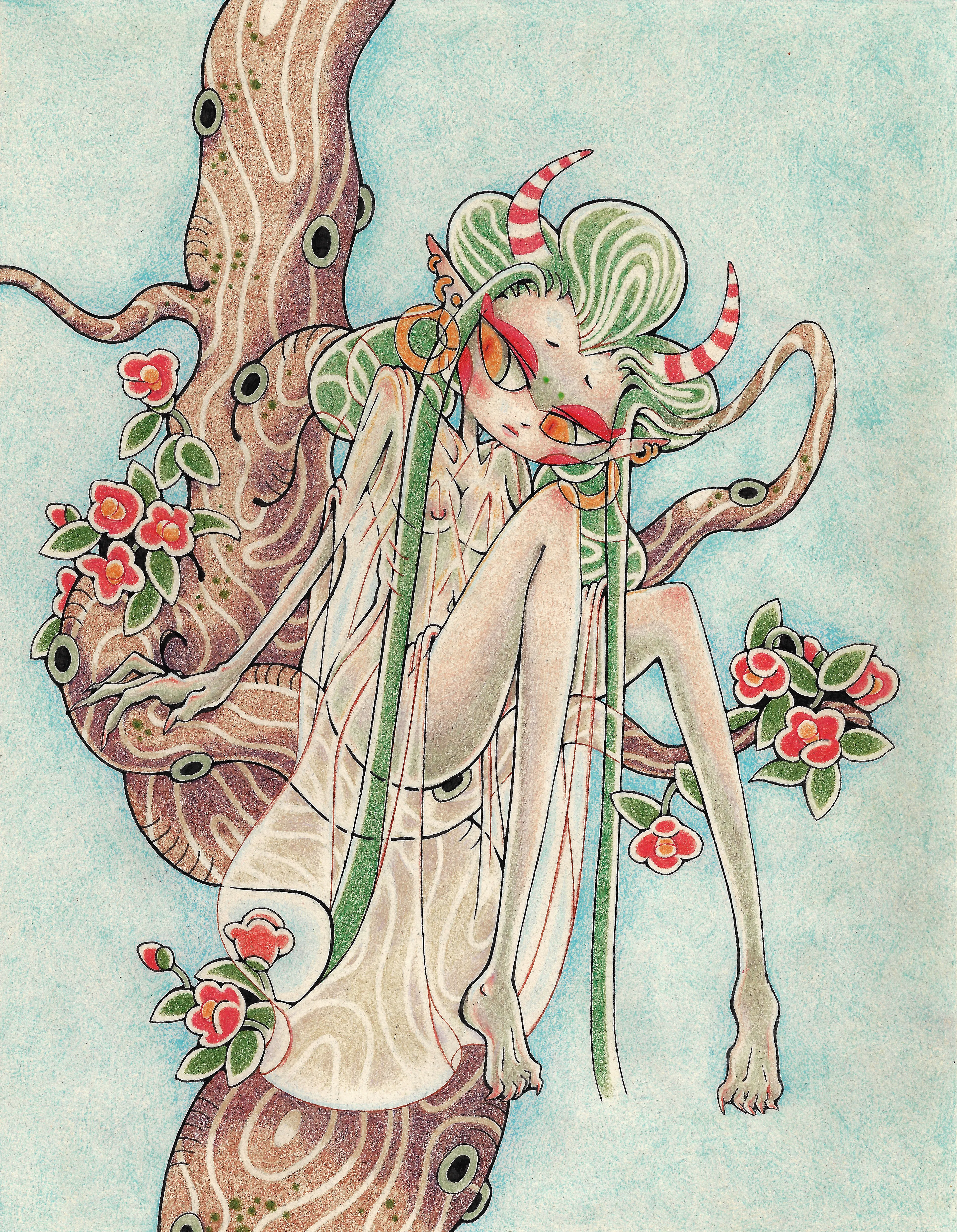grelysian, 2021. Colored pencil and ink on paper, scanned, adjusted in Adobe Photoshop. 7" x 9"
