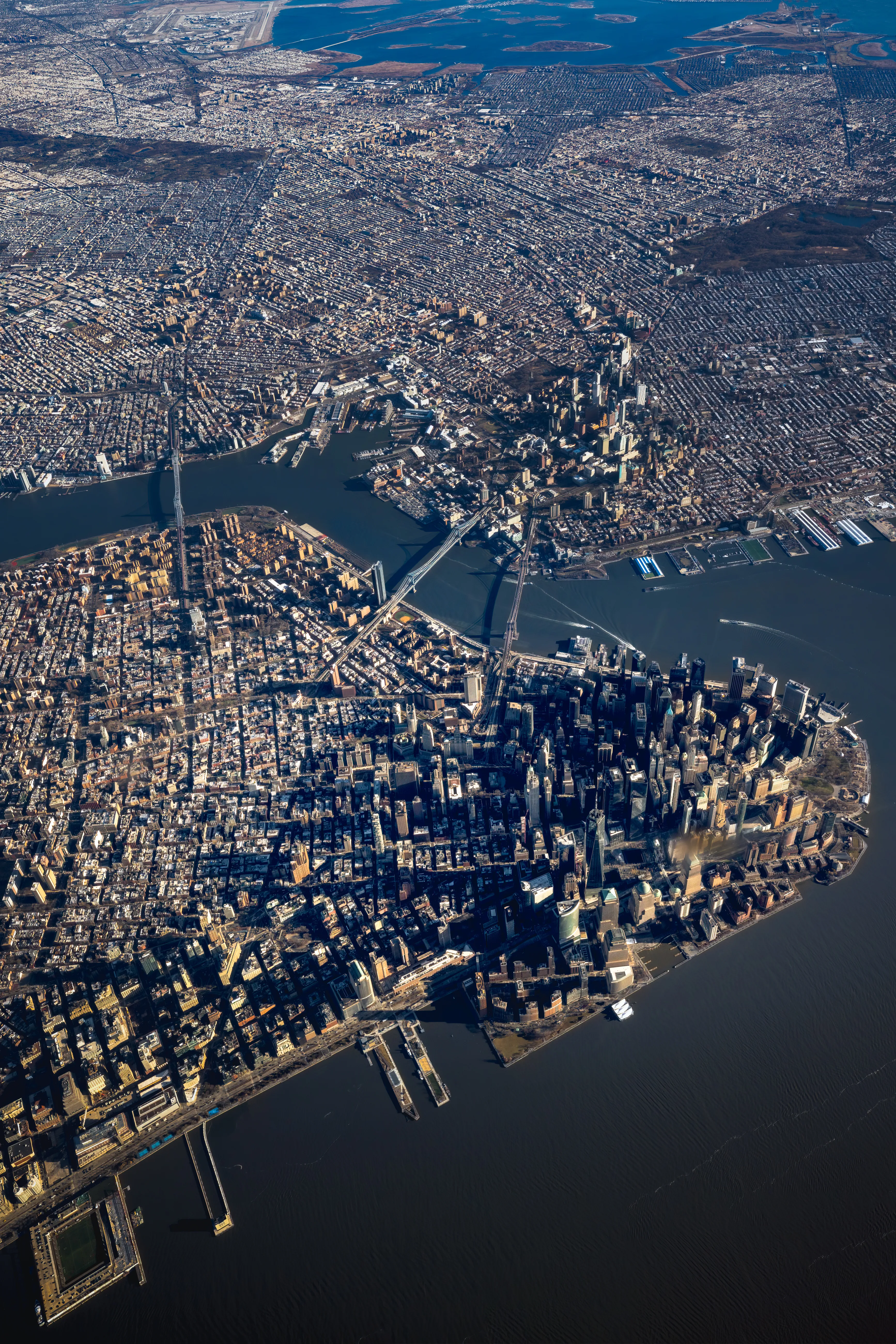 From 10,000 New York loses its individual elements, and the geography of the area starts to reveal itself.  This area of lower Manhattan and the ever-growing Brooklyn waterfront are connected by three bridges.  The Brooklyn Bridge, The Manhattan Bridge, and The Williamsburg Bridge. We call them BMW. From on high these bridges look as if they are the only things that that are keeping the two islands from drifting further and further apart, and I absolutely love the tension!