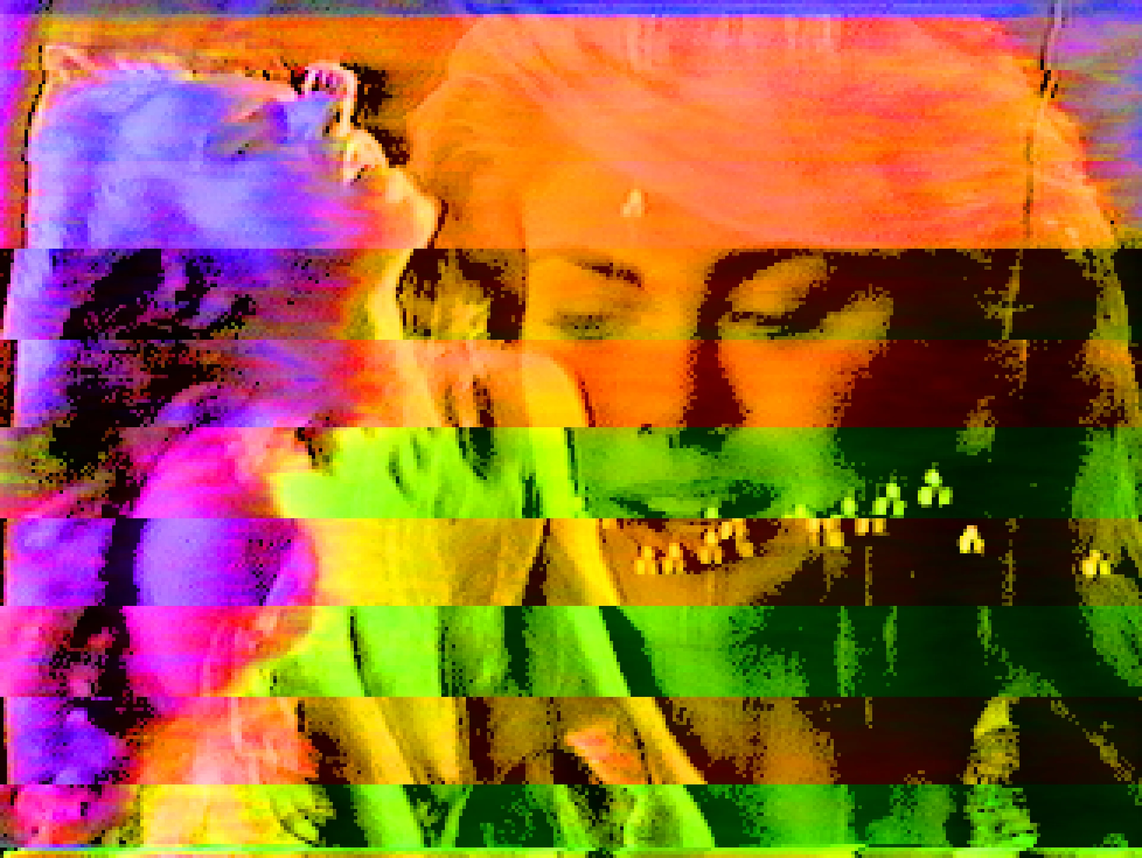 Analog VHS video glitch. Created with analog video hardware and digital post-processing.